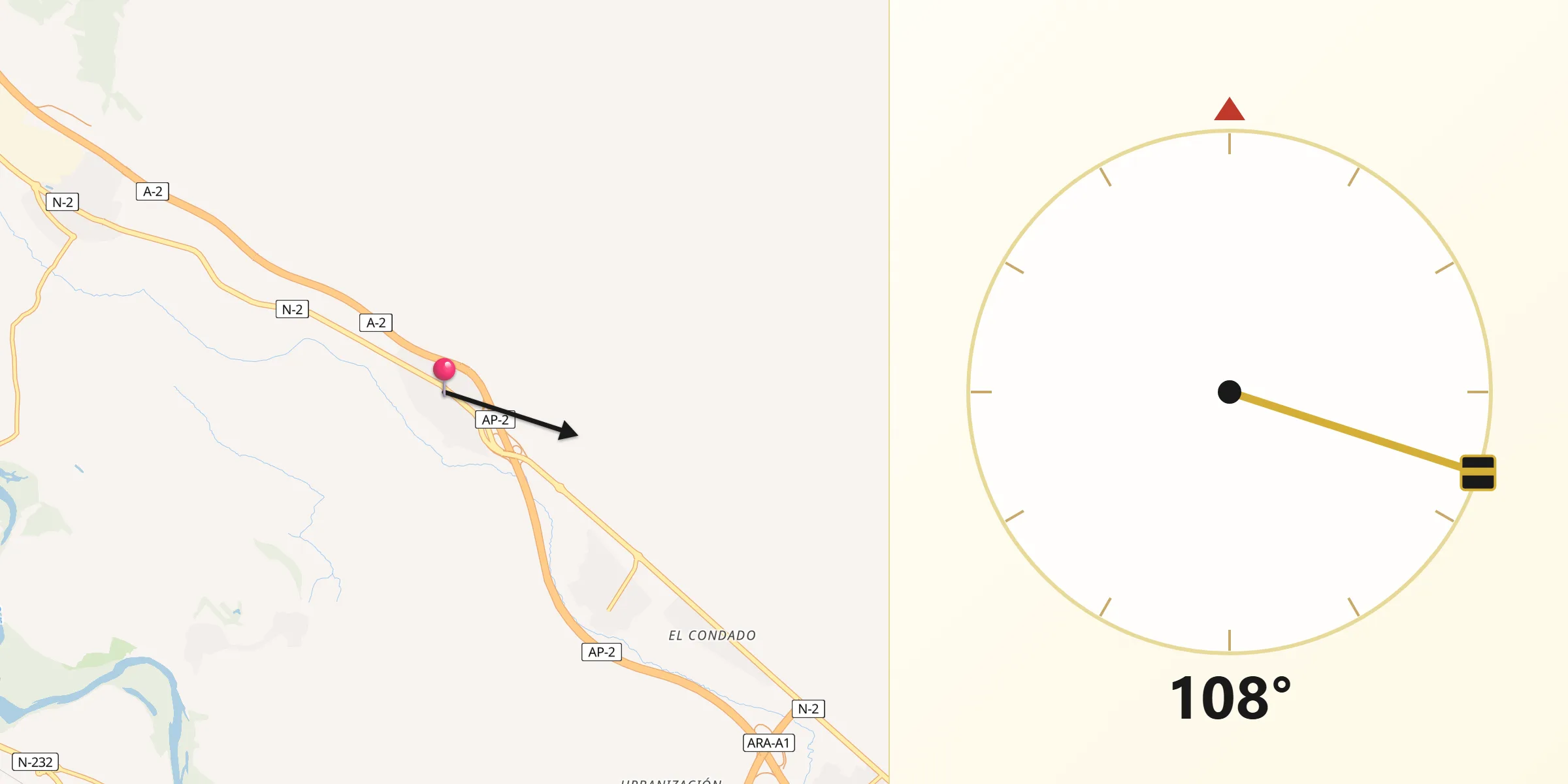 Dirección de la Qibla desde Alfajarín