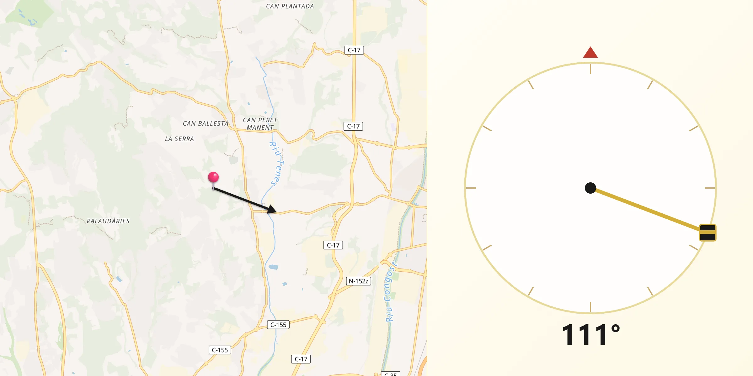 Dirección de la Qibla desde Lliçà d'Amunt