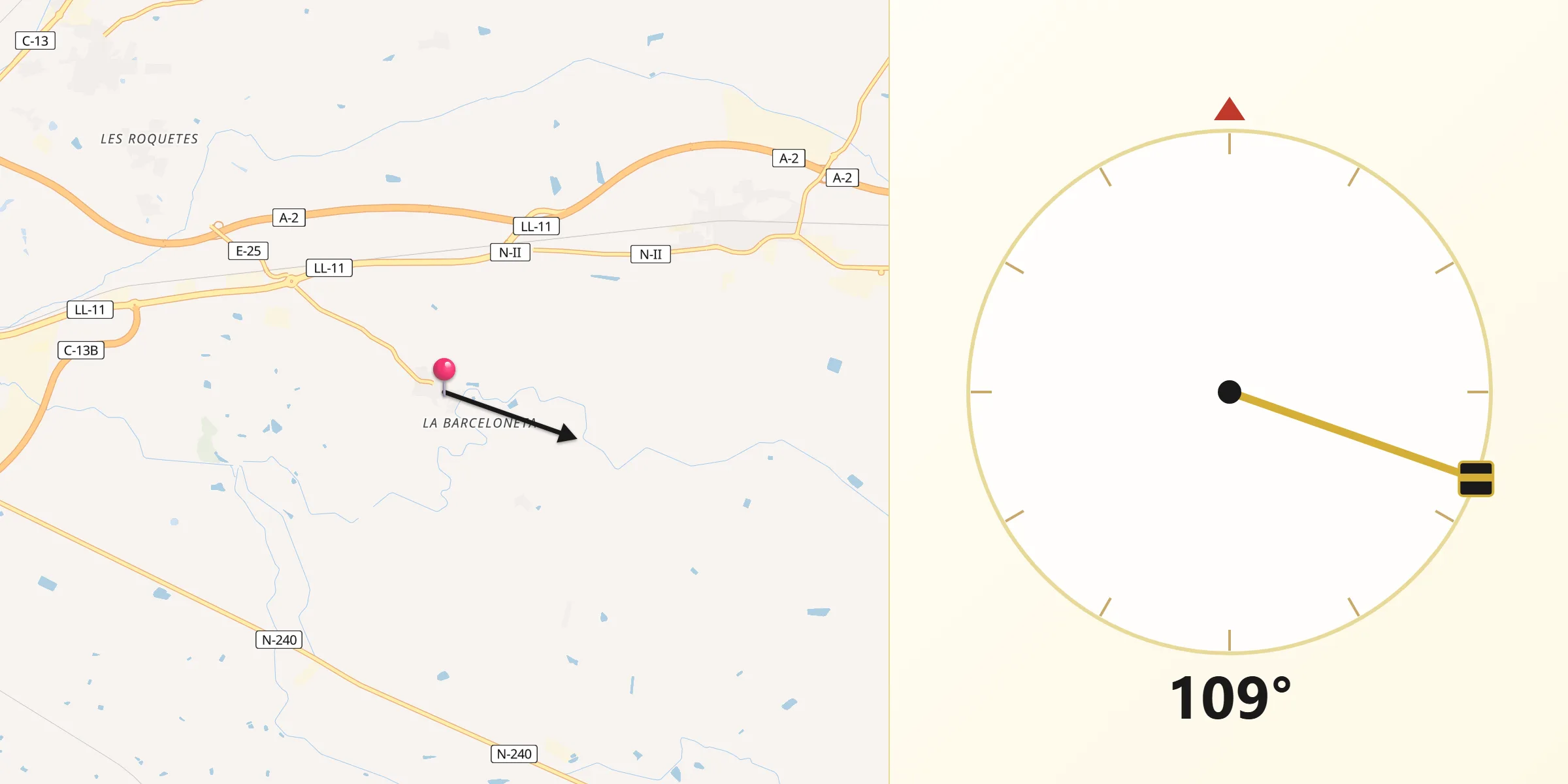 Dirección de la Qibla desde Alamús Els