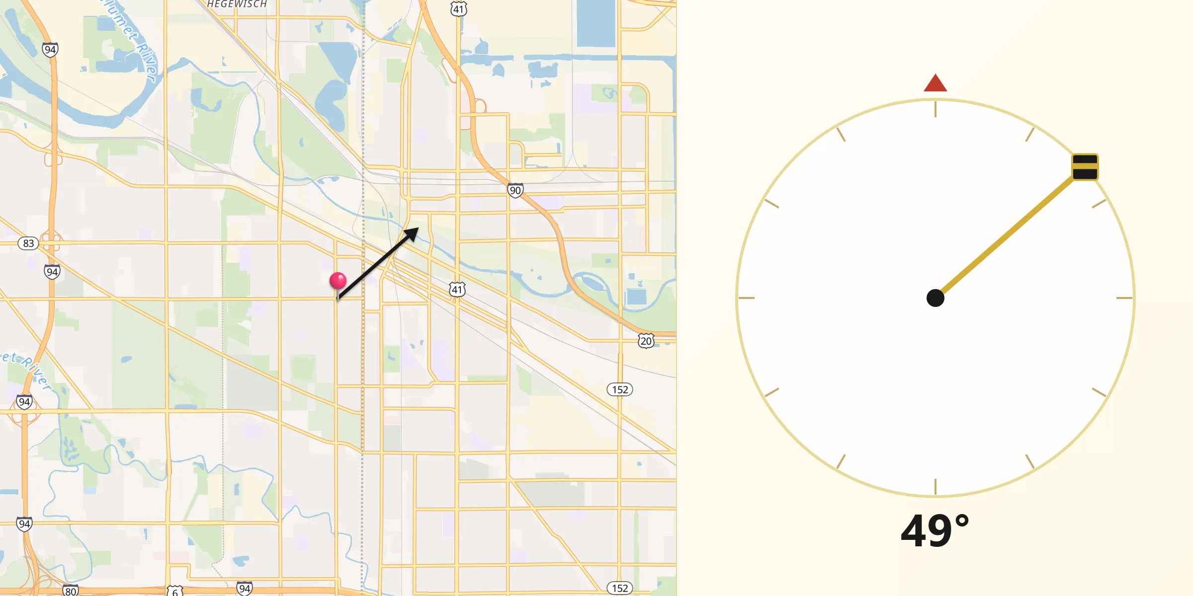 Qibla Direction from Calumet City