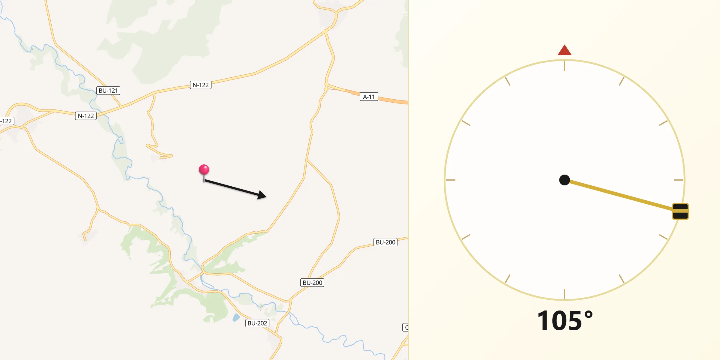 Dirección de la Qibla desde Haza