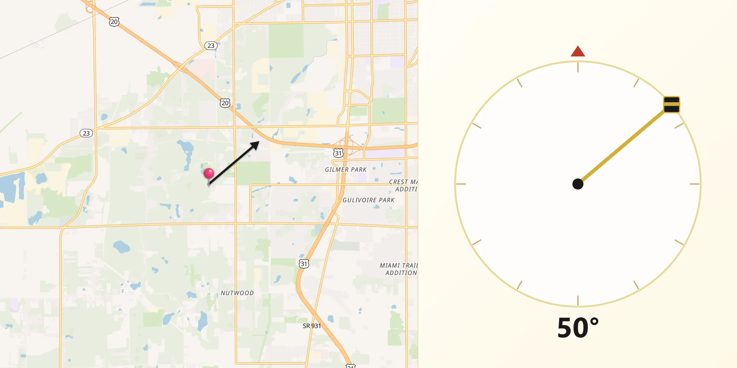 Qibla Direction from Saint Joseph County