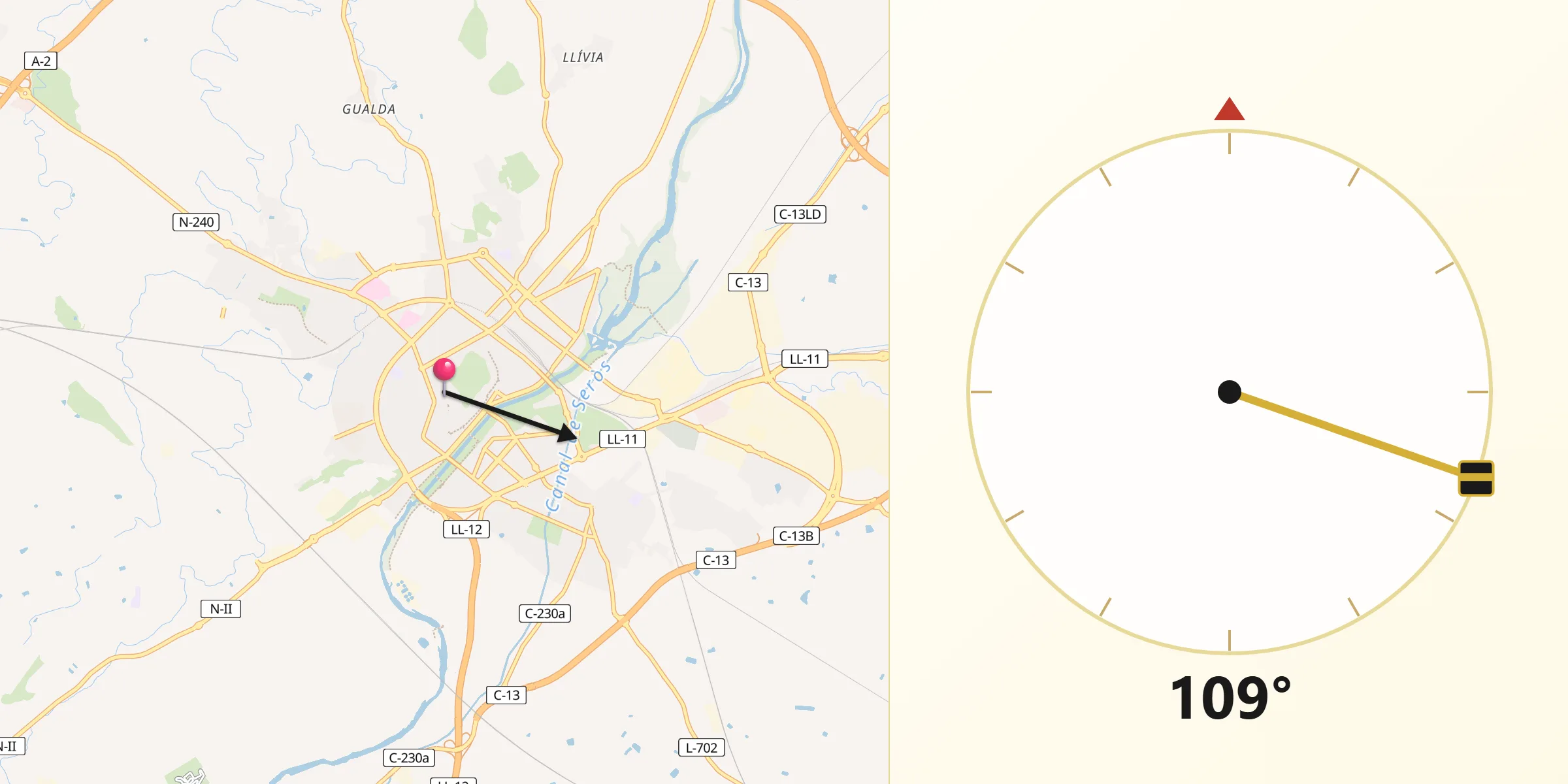 Direção da Qibla a partir de Lérida