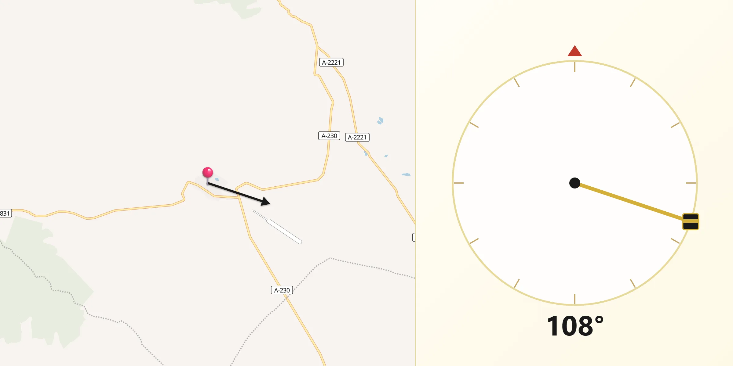 Dirección de la Qibla desde Castejón de Monegros