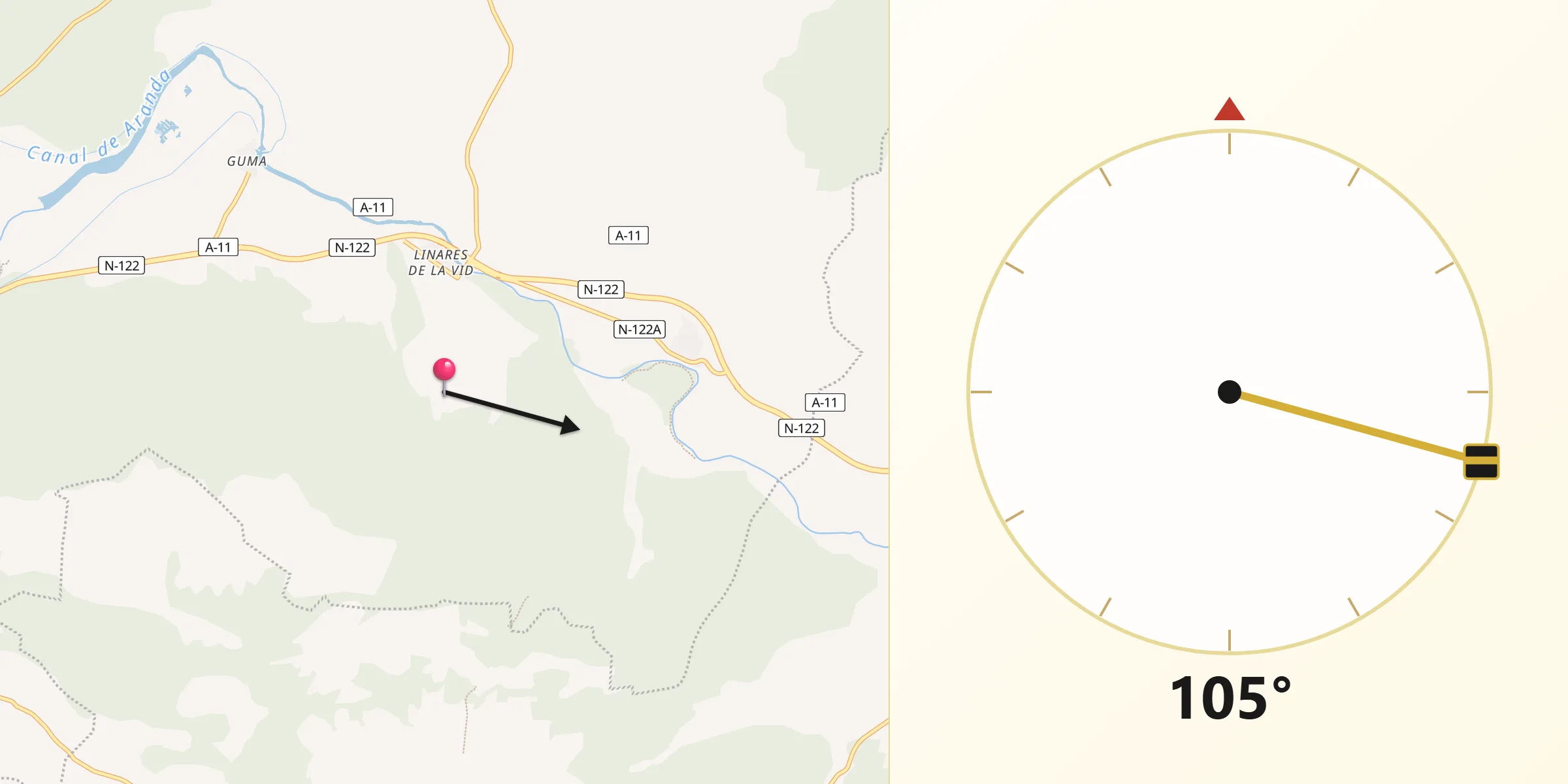 Dirección de la Qibla desde La Vid y Barrios