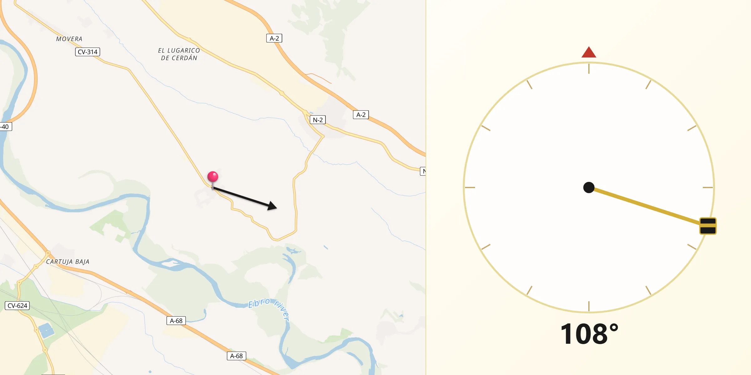 Dirección de la Qibla desde Pastriz