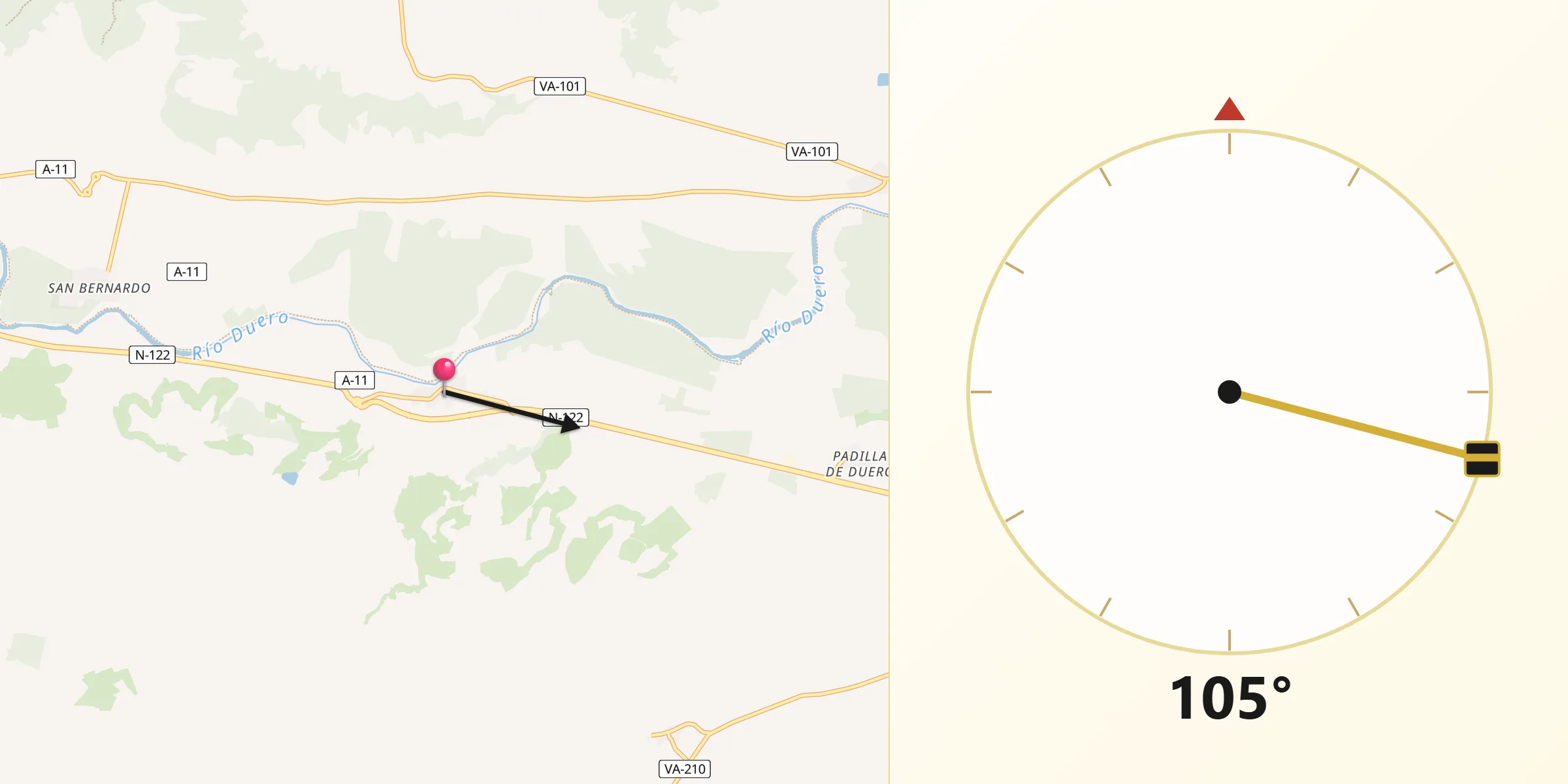 Dirección de la Qibla desde Quintanilla de Arriba