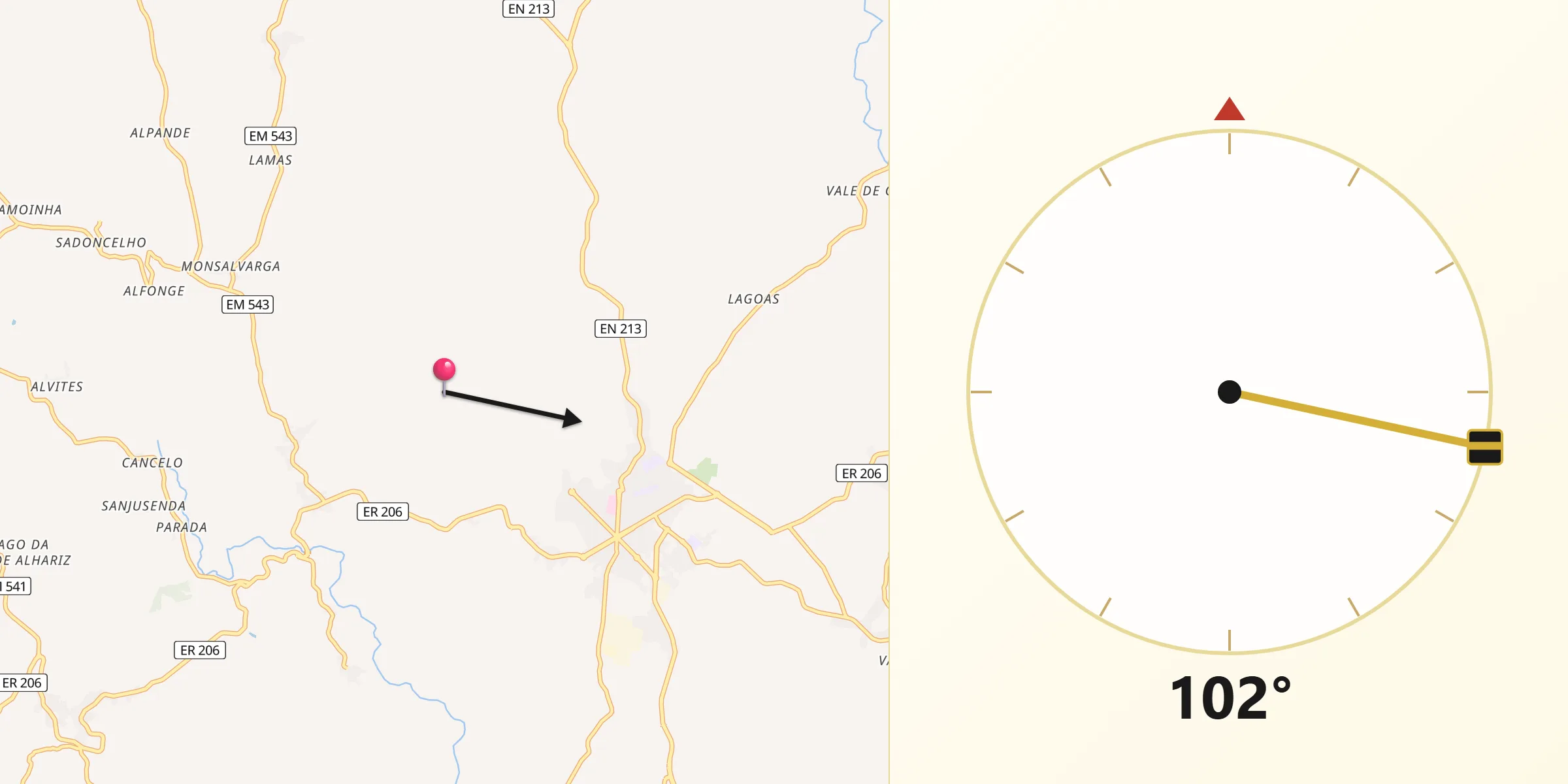 Direção da Qibla a partir de Valpaços