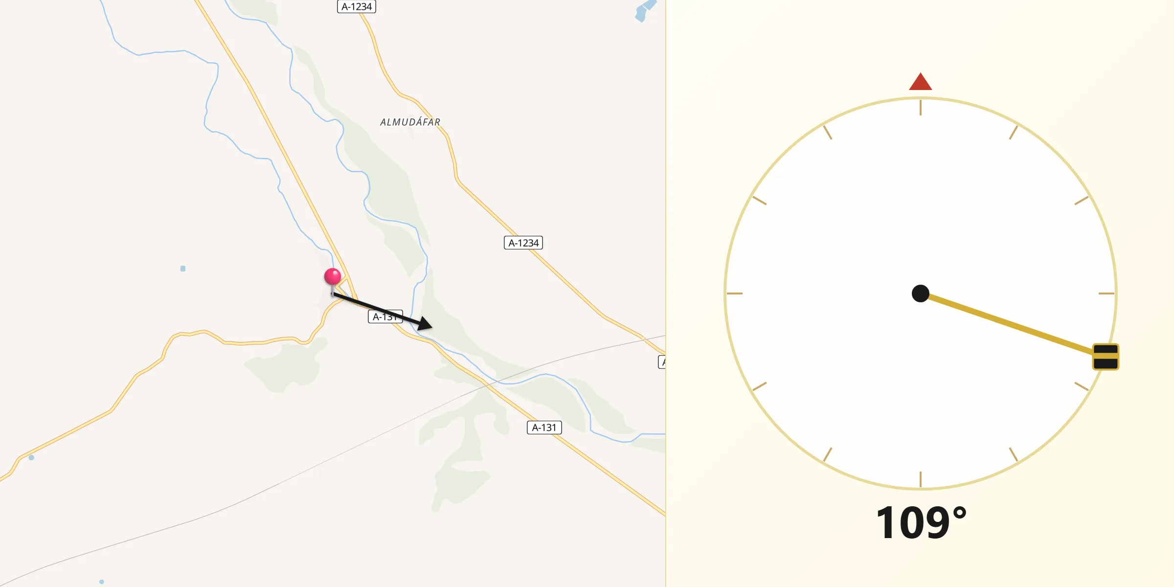 Dirección de la Qibla desde Ballobar