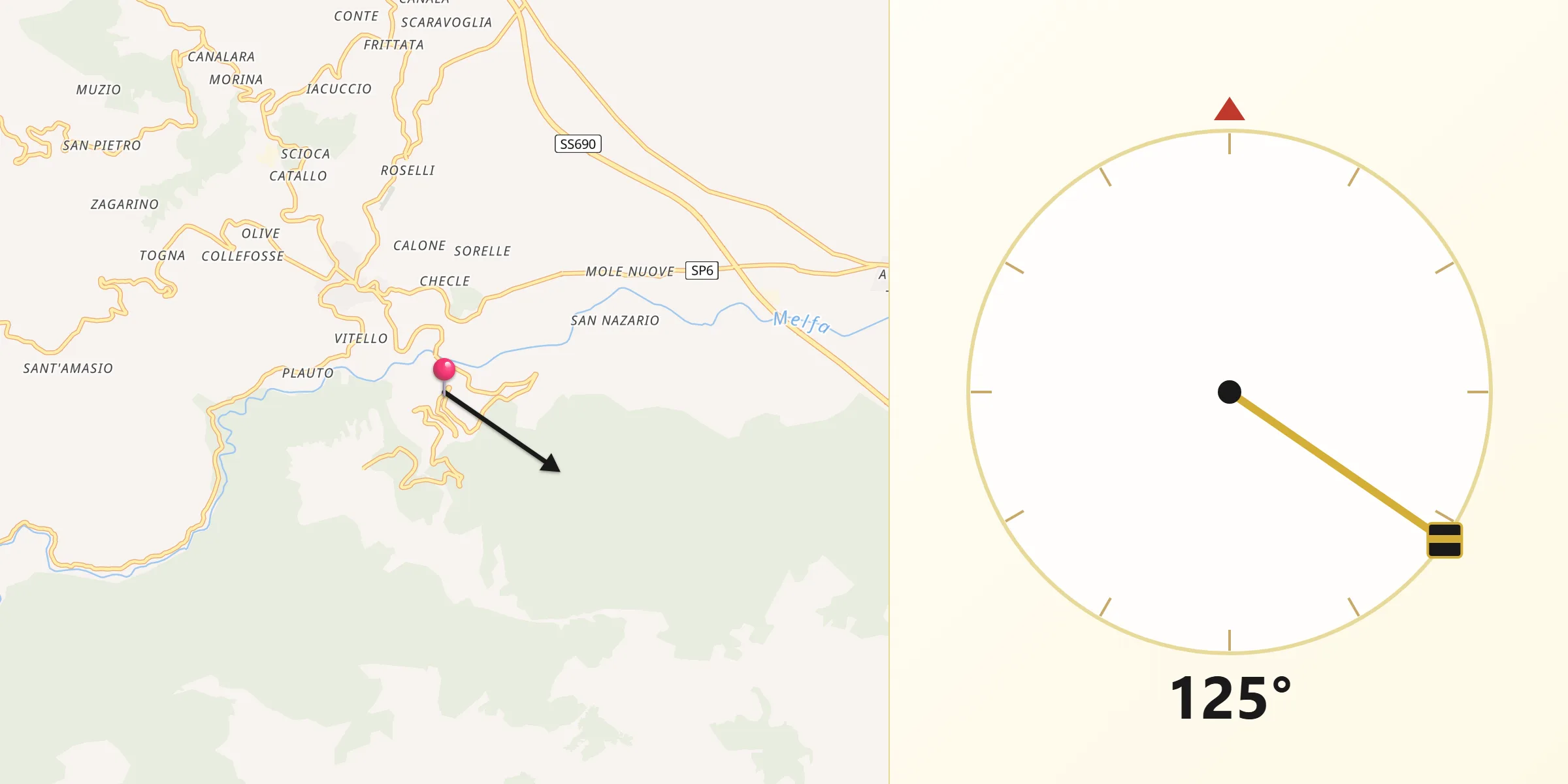 Direzione della Qibla da Casalattico