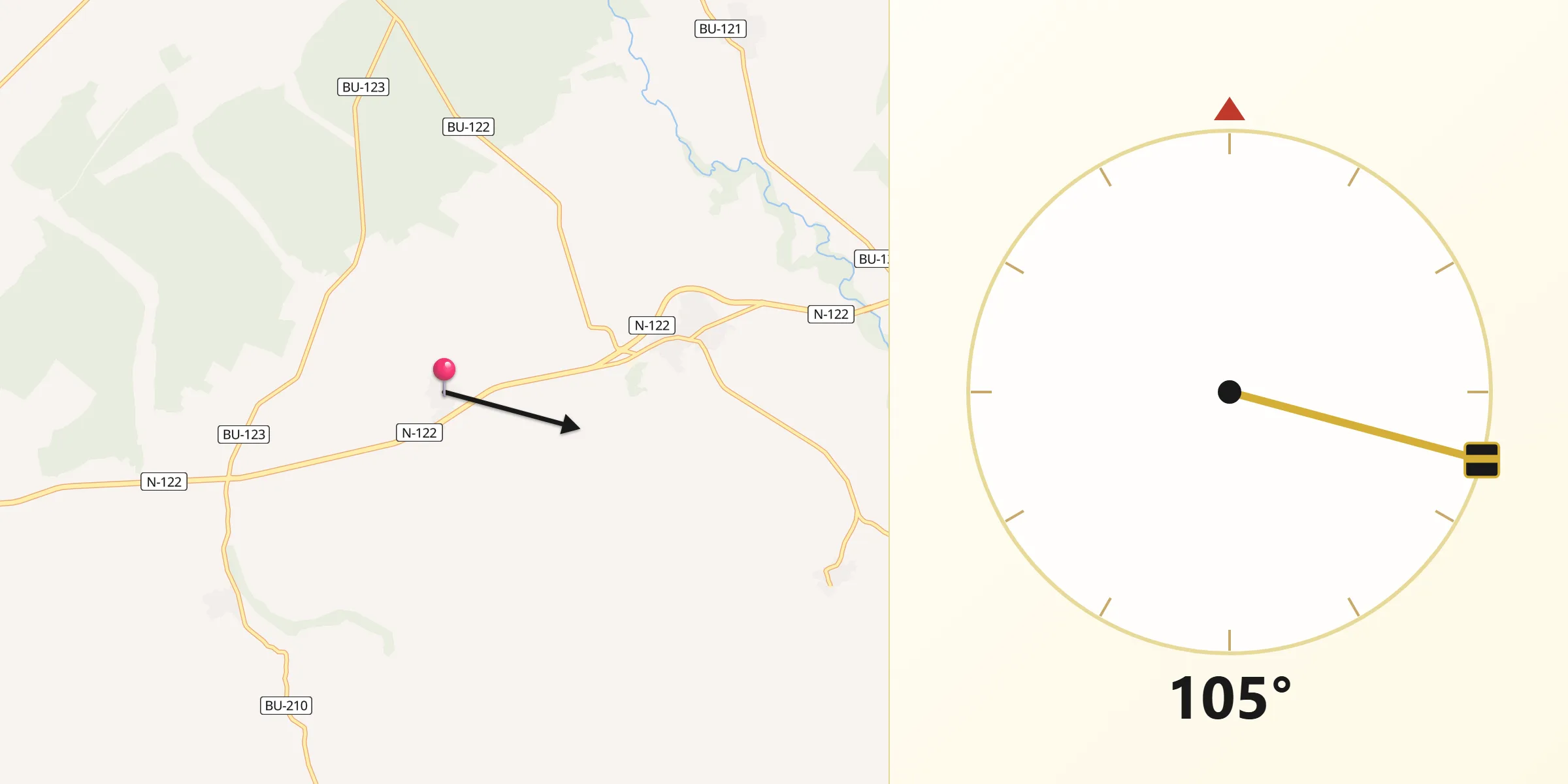 Dirección de la Qibla desde Fuentelisendo