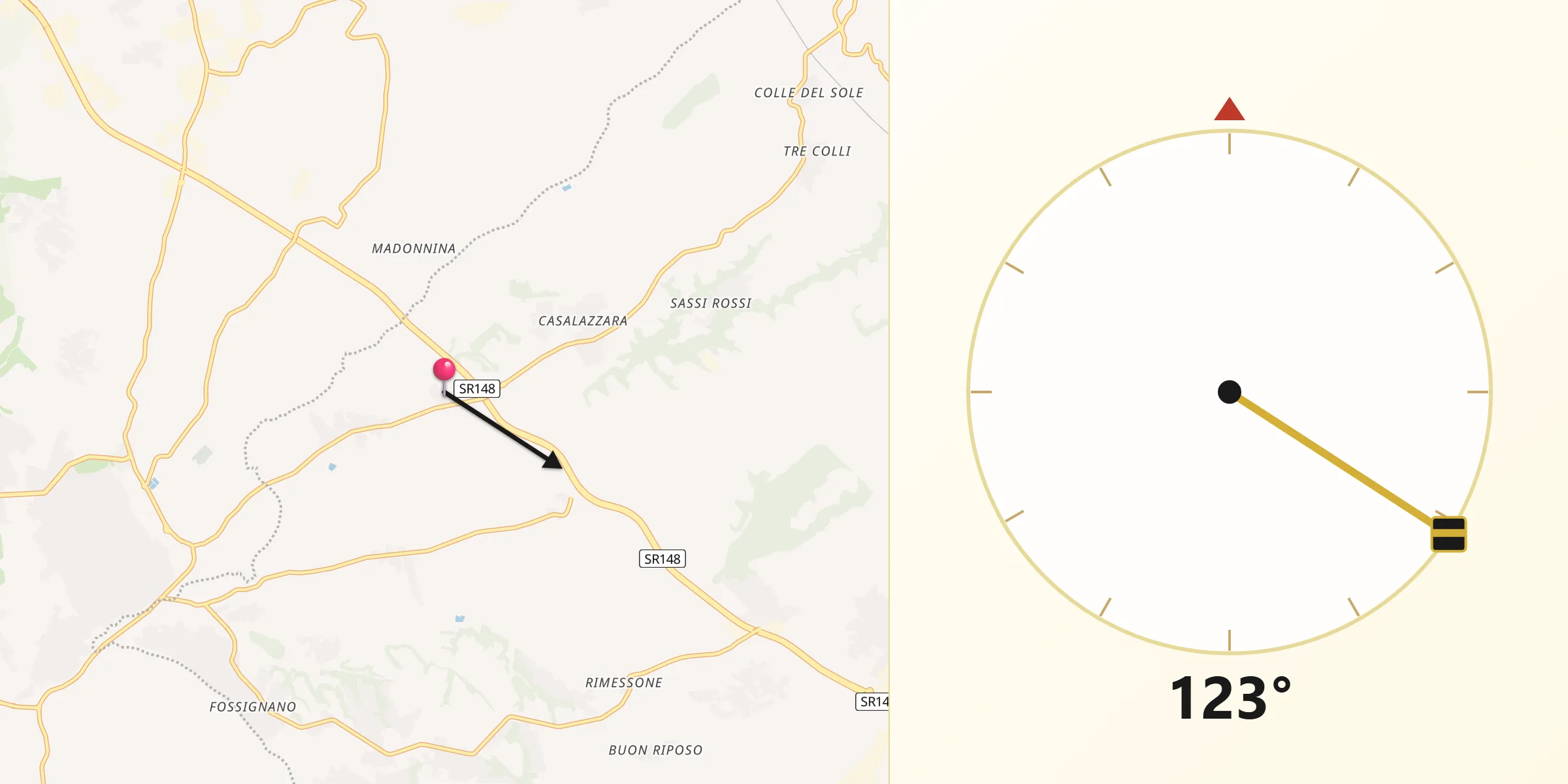 Direzione della Qibla da Casalazzara