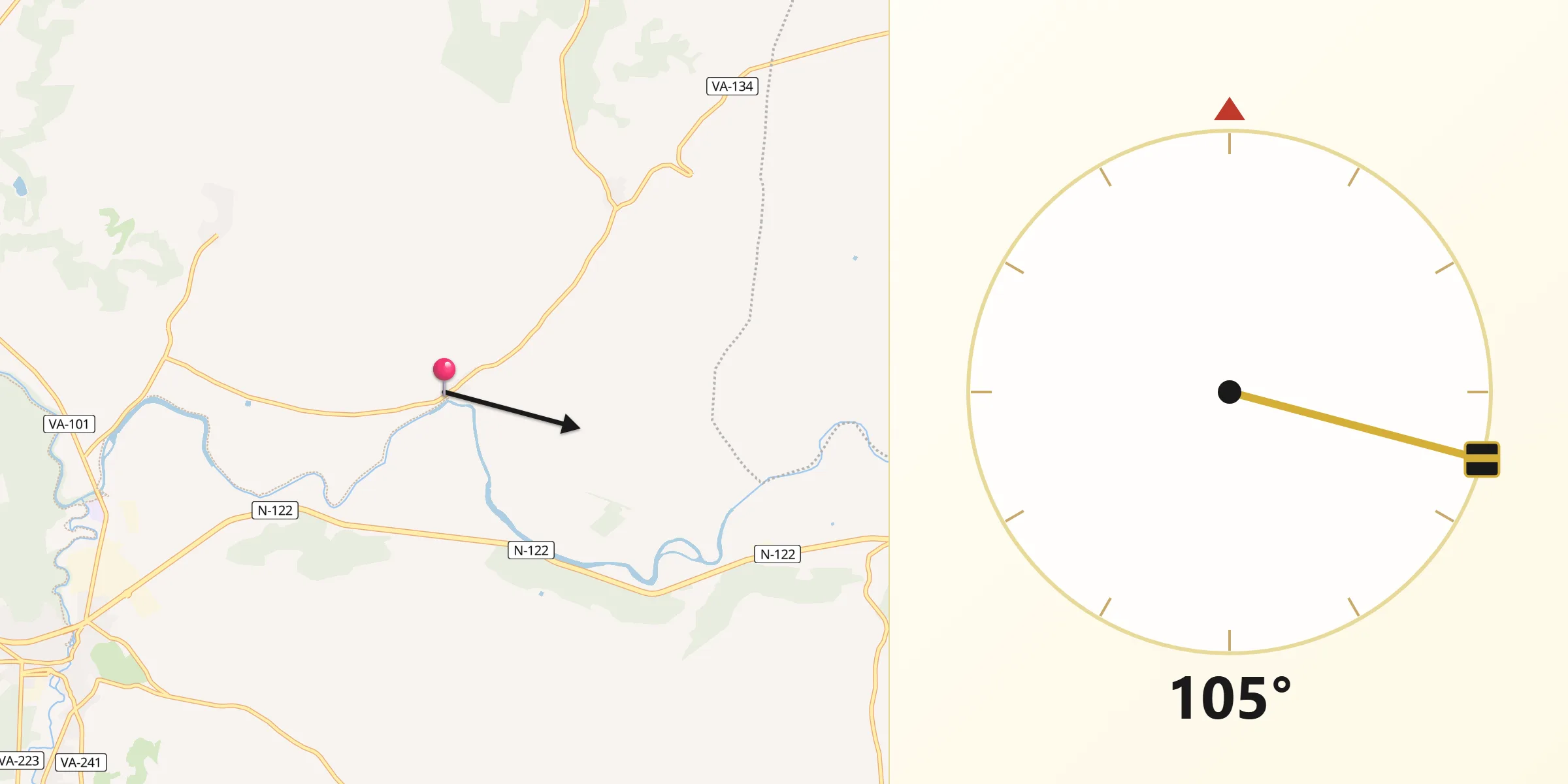 Dirección de la Qibla desde Bocos de Duero