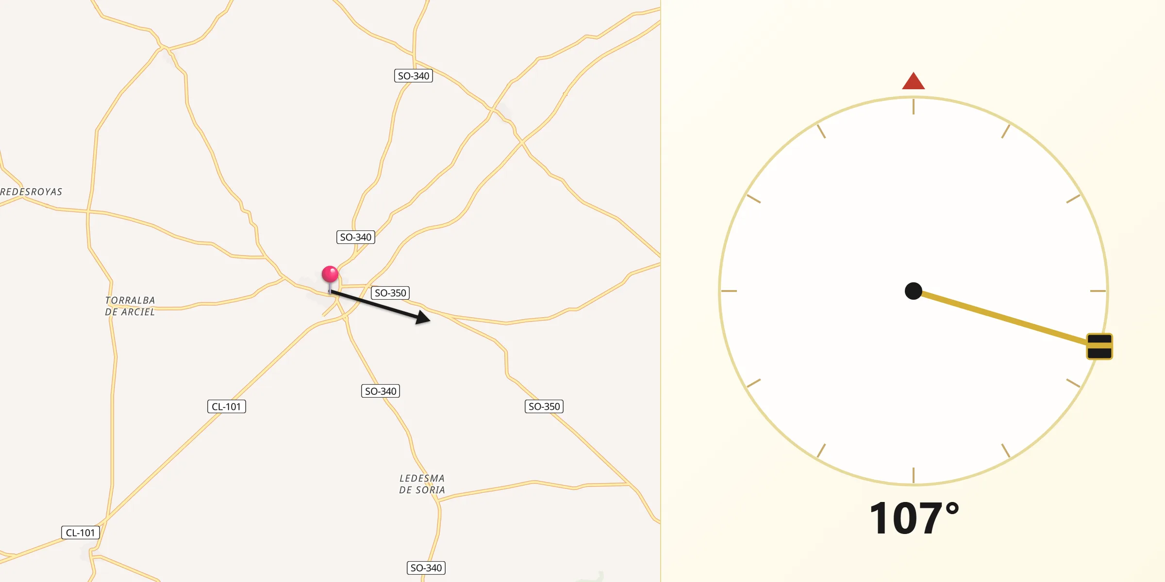 Dirección de la Qibla desde Gómara