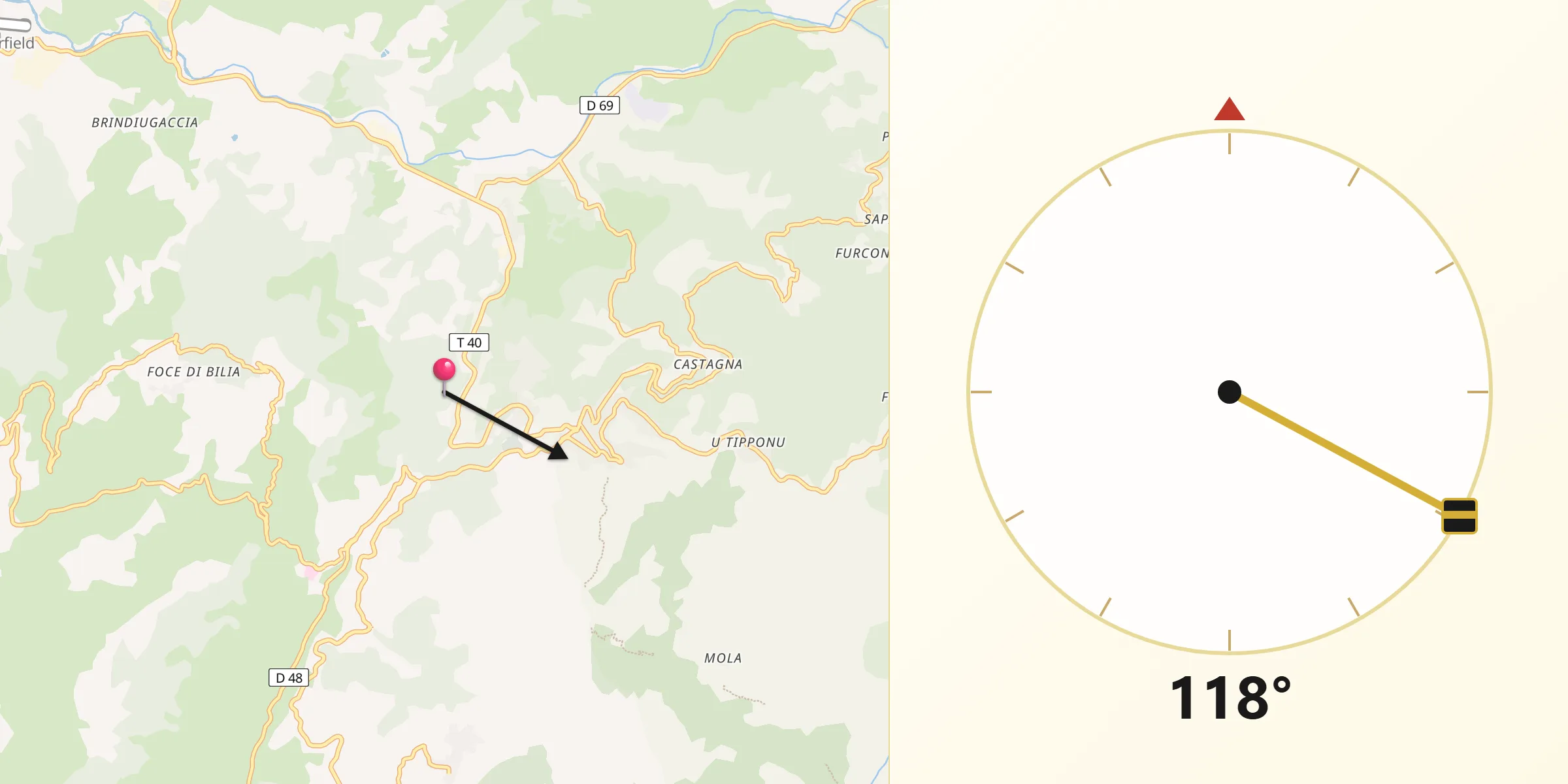 Direction vers la Qibla depuis Foce