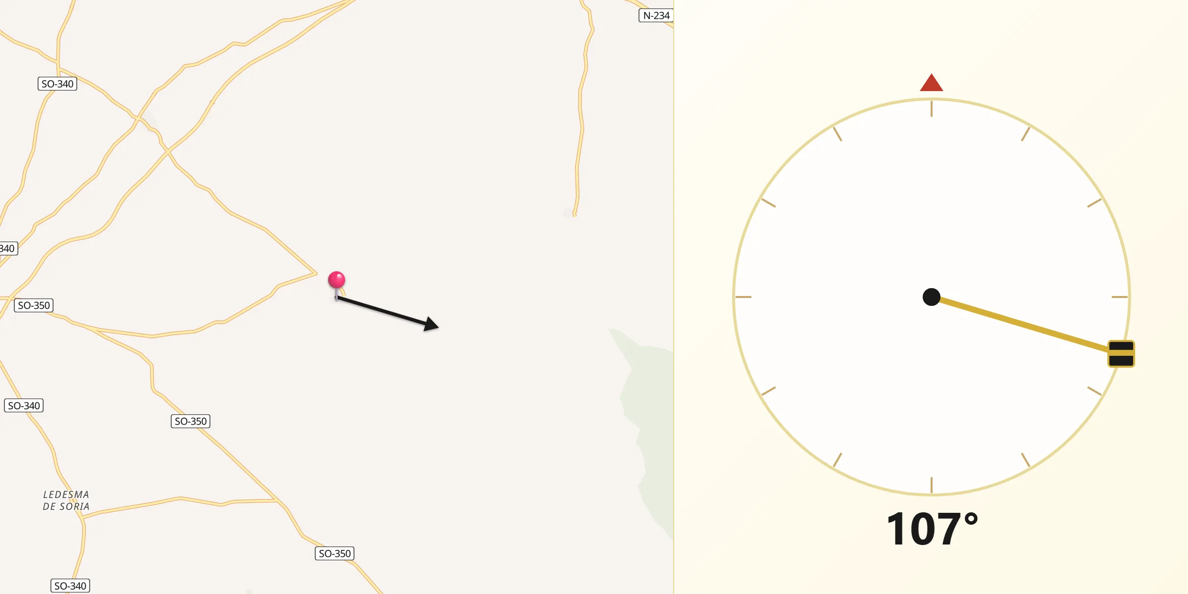 Dirección de la Qibla desde Villaseca de Arciel