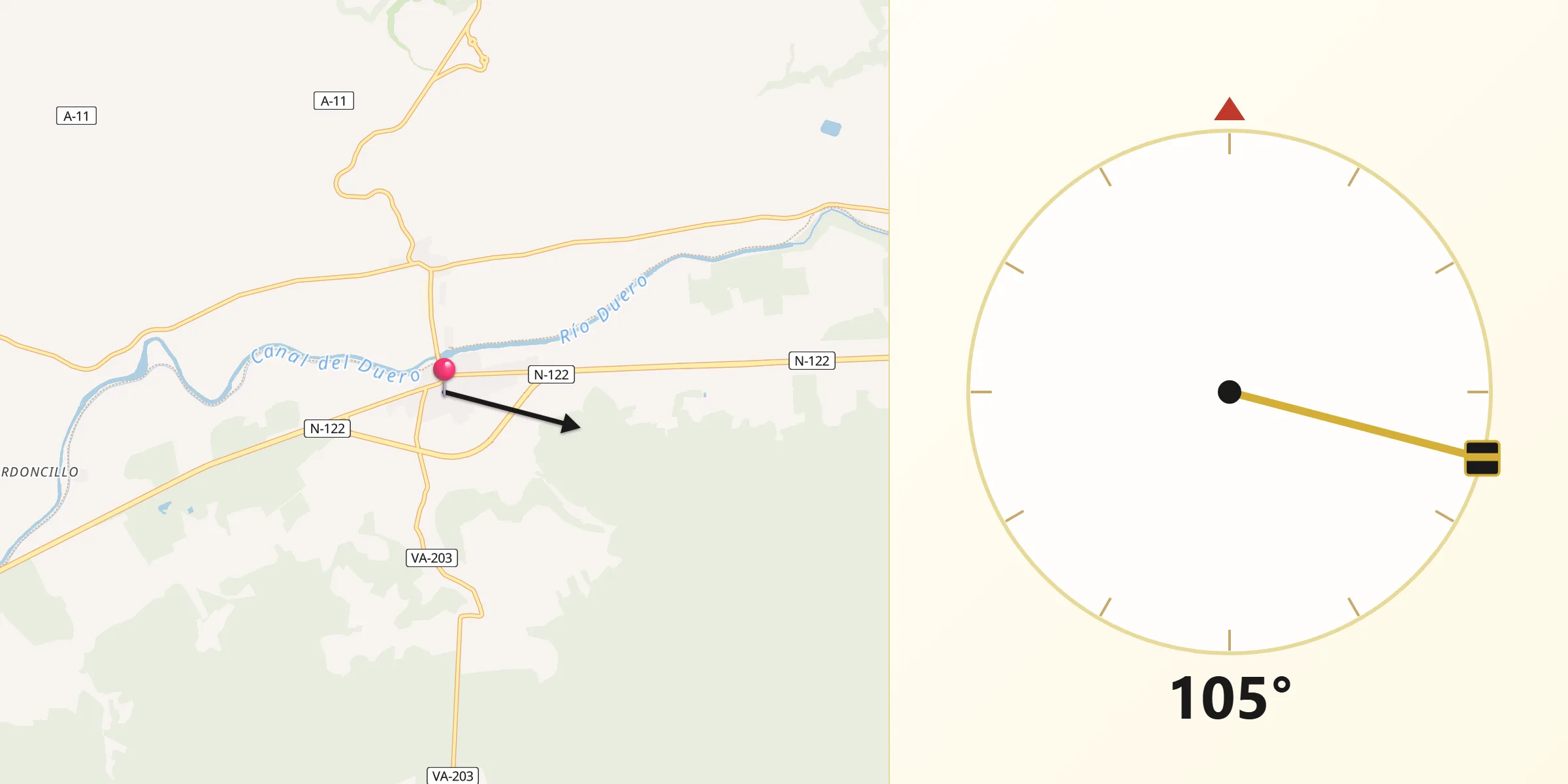 Dirección de la Qibla desde Quintanilla de Onésimo