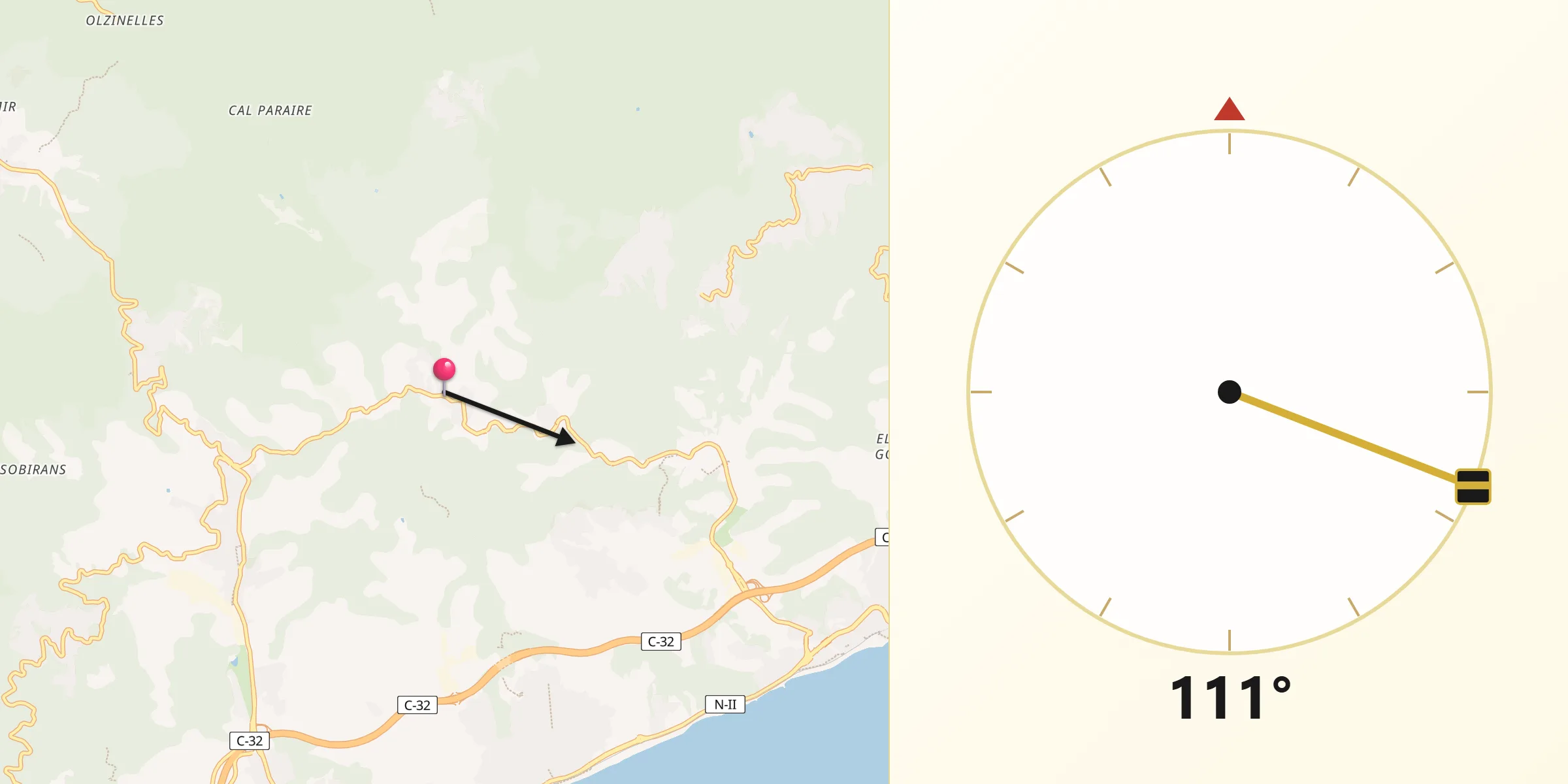 Dirección de la Qibla desde Sant Iscle de Vallalta