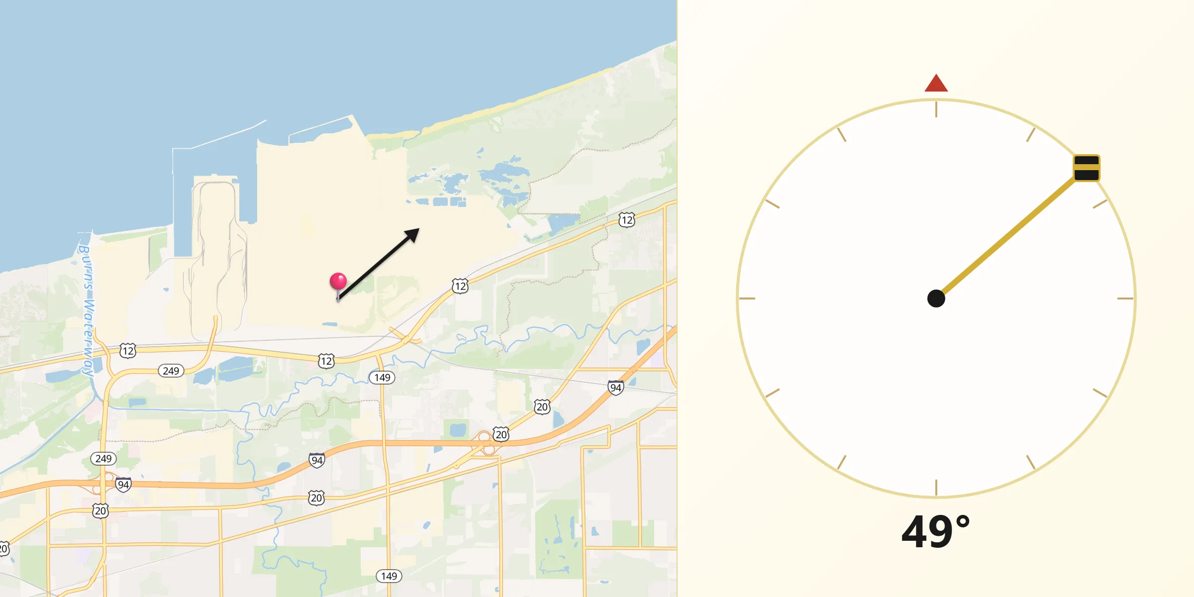 Qibla Direction from Burns Harbor