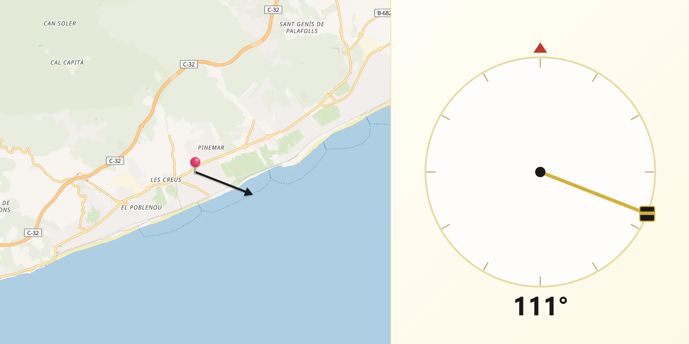 Dirección de la Qibla desde Pineda