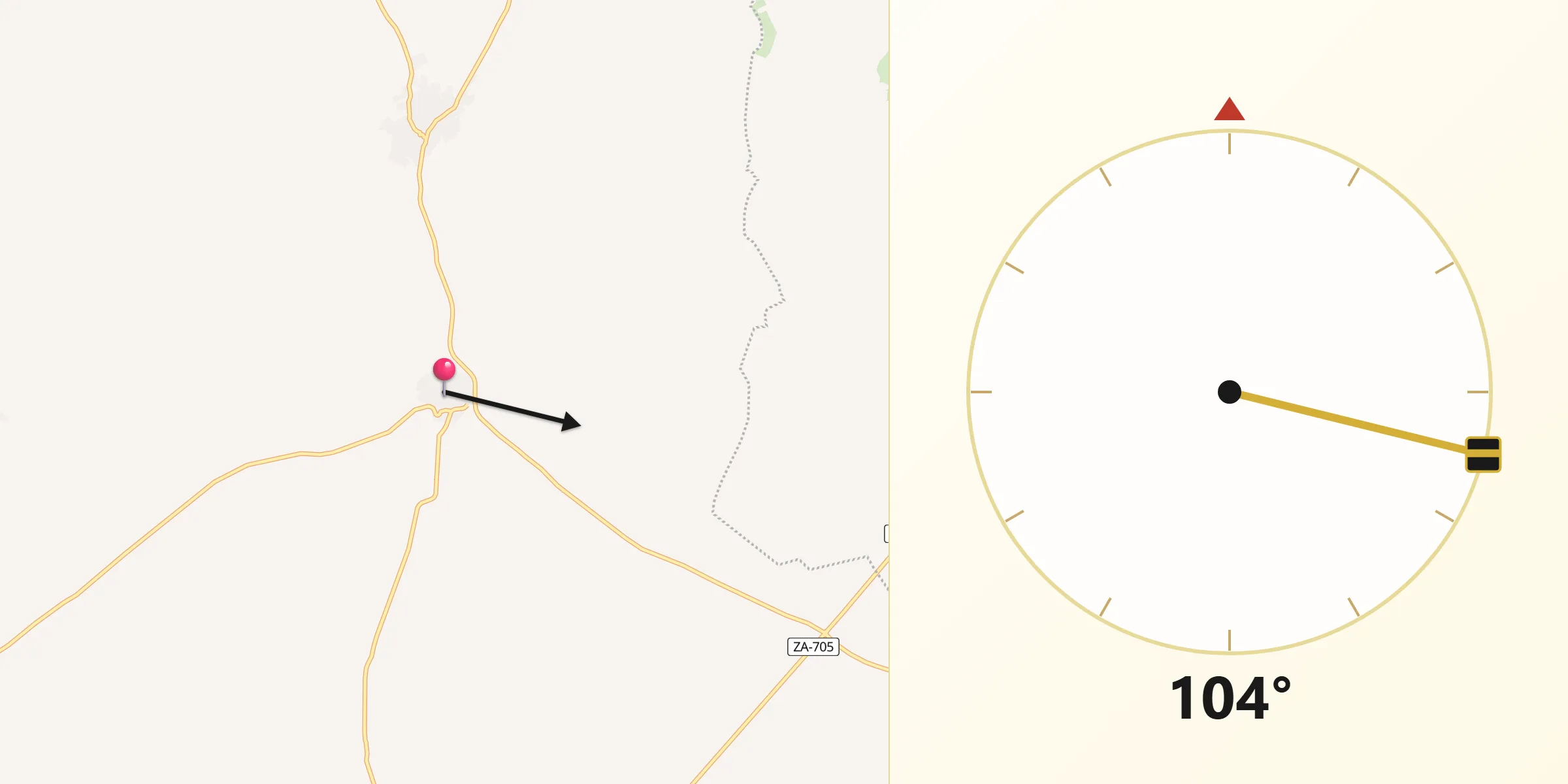 Dirección de la Qibla desde Pinilla de Toro