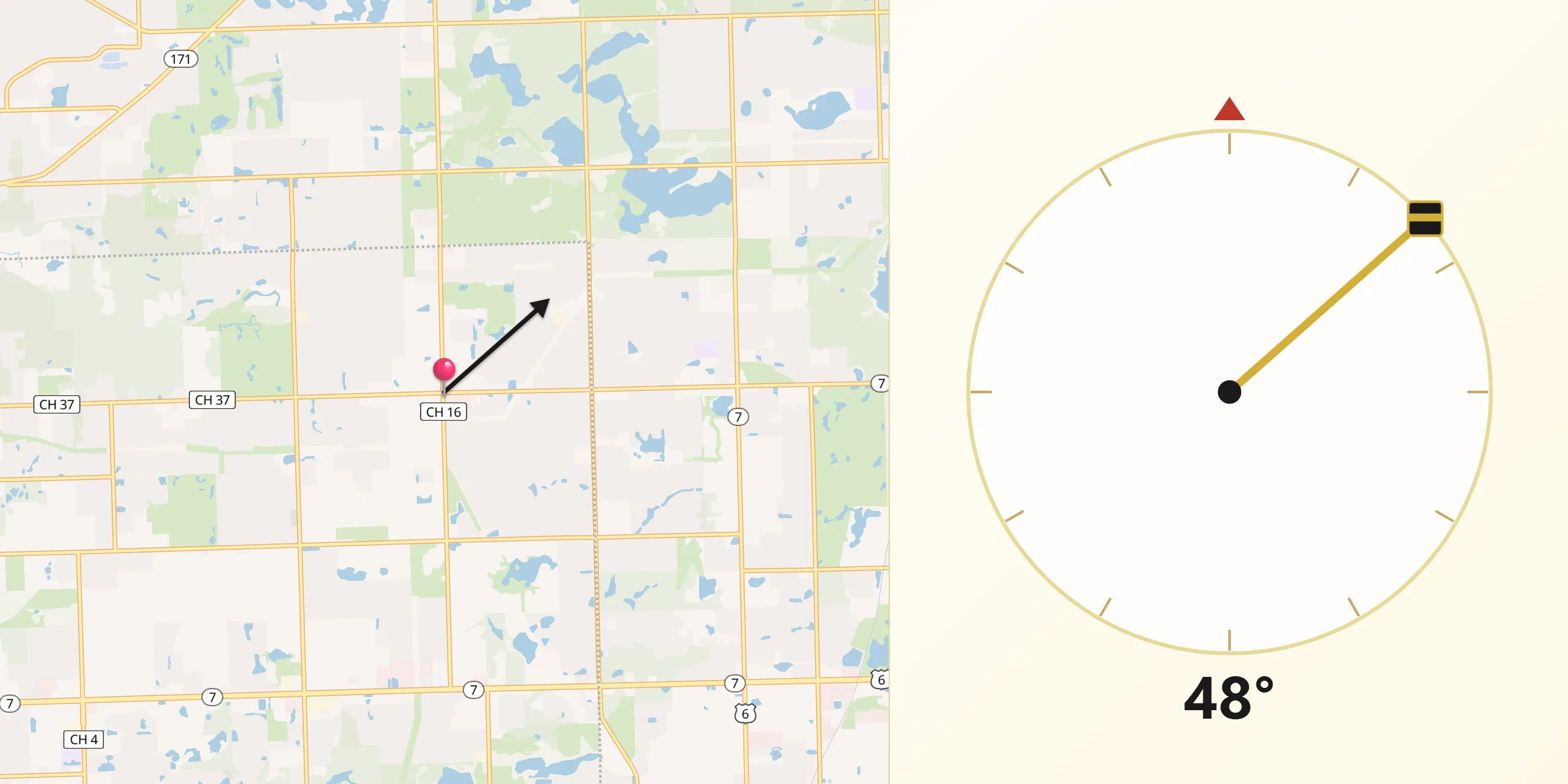 Qibla Direction from Goodings Grove