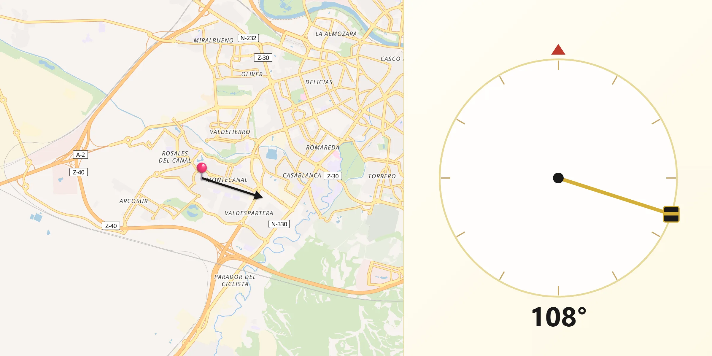 Dirección de la Qibla desde Montecanal