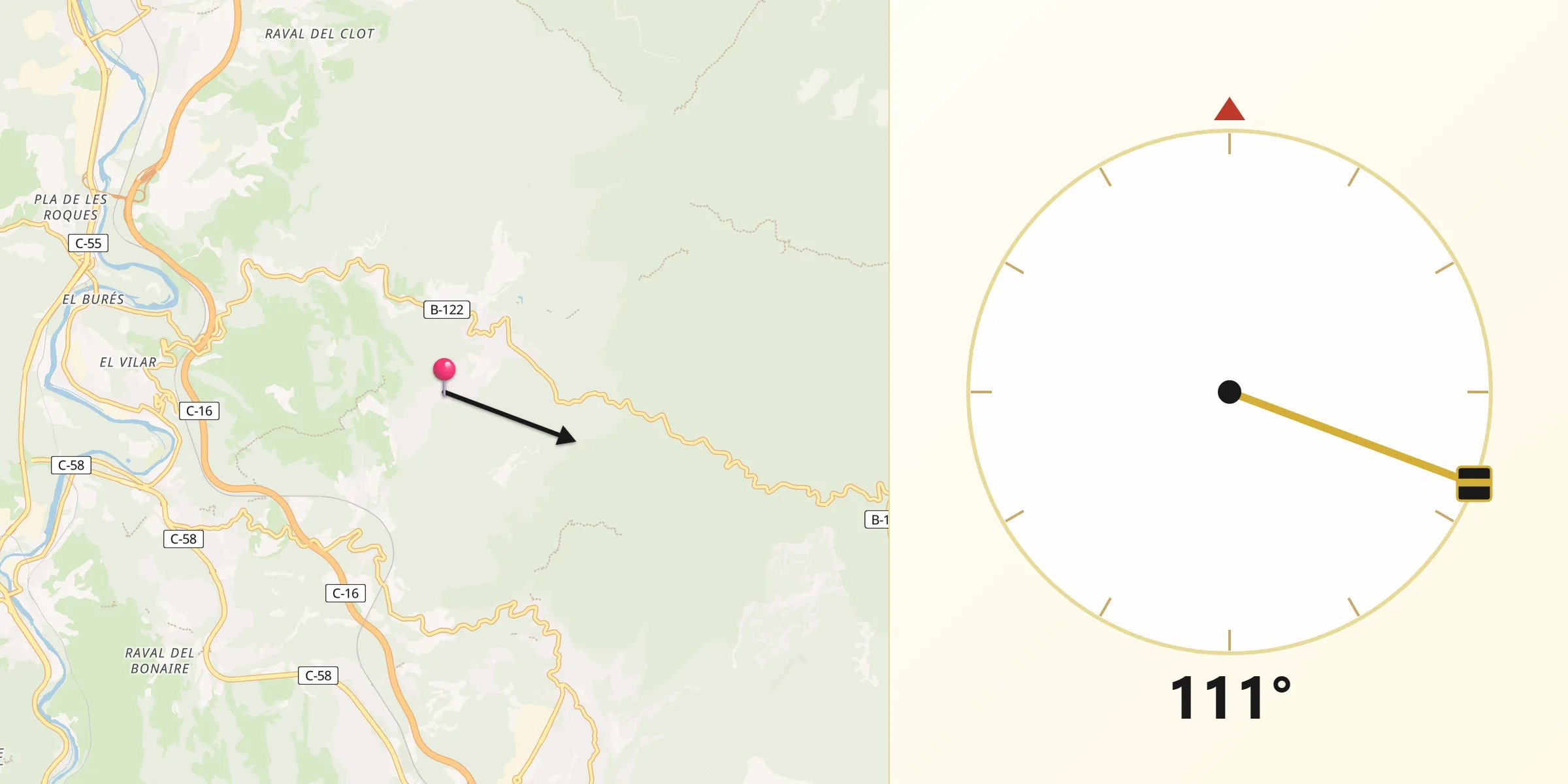 Dirección de la Qibla desde Rellinars