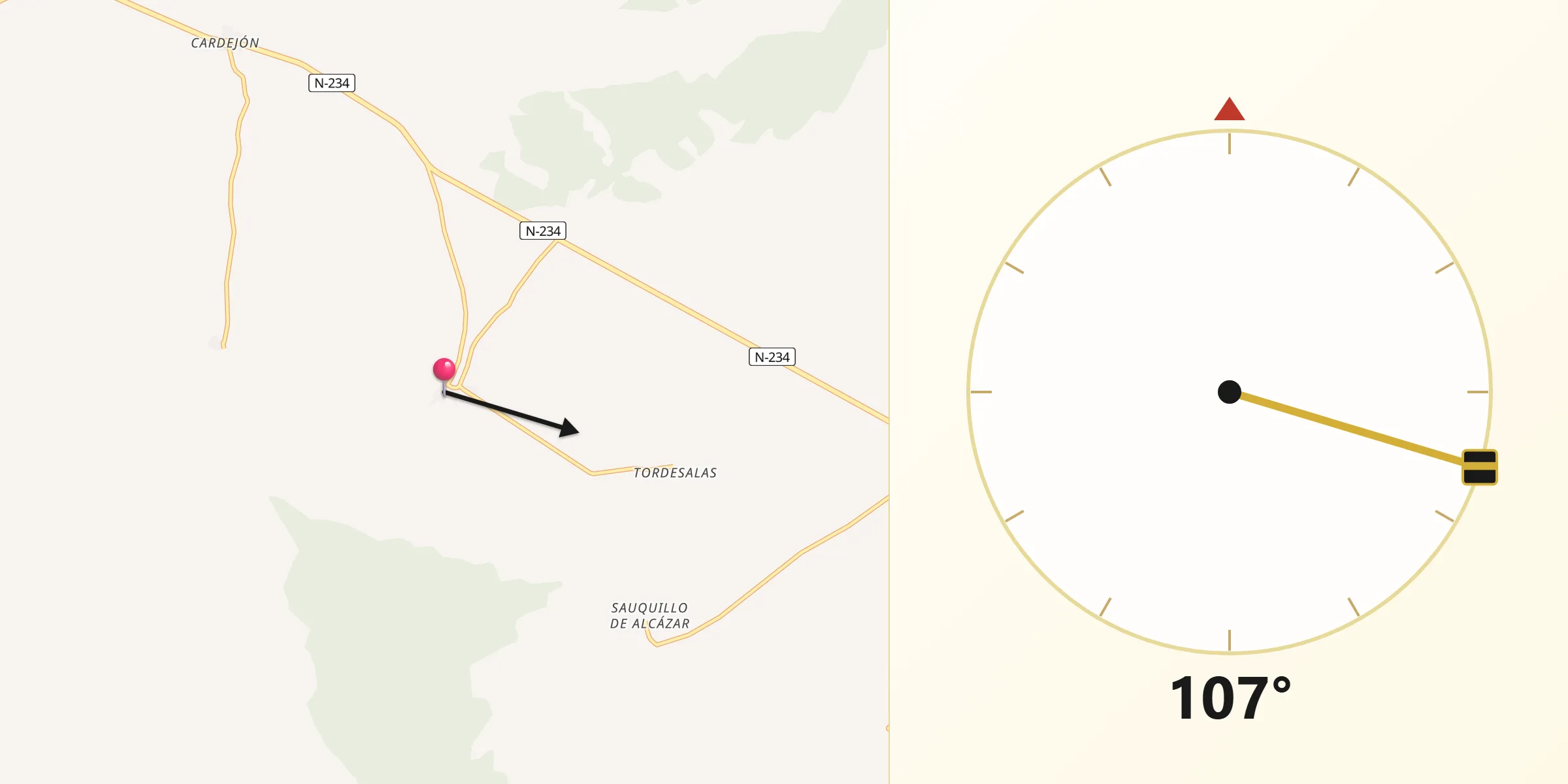 Dirección de la Qibla desde Torrubia de Soria