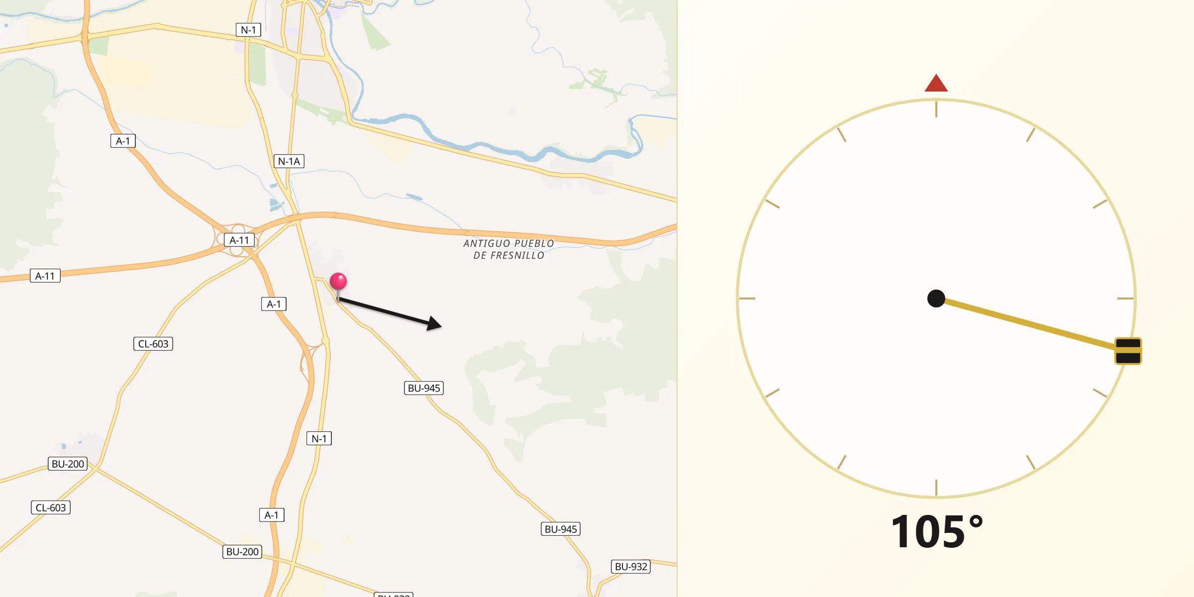 Dirección de la Qibla desde Fuentespina