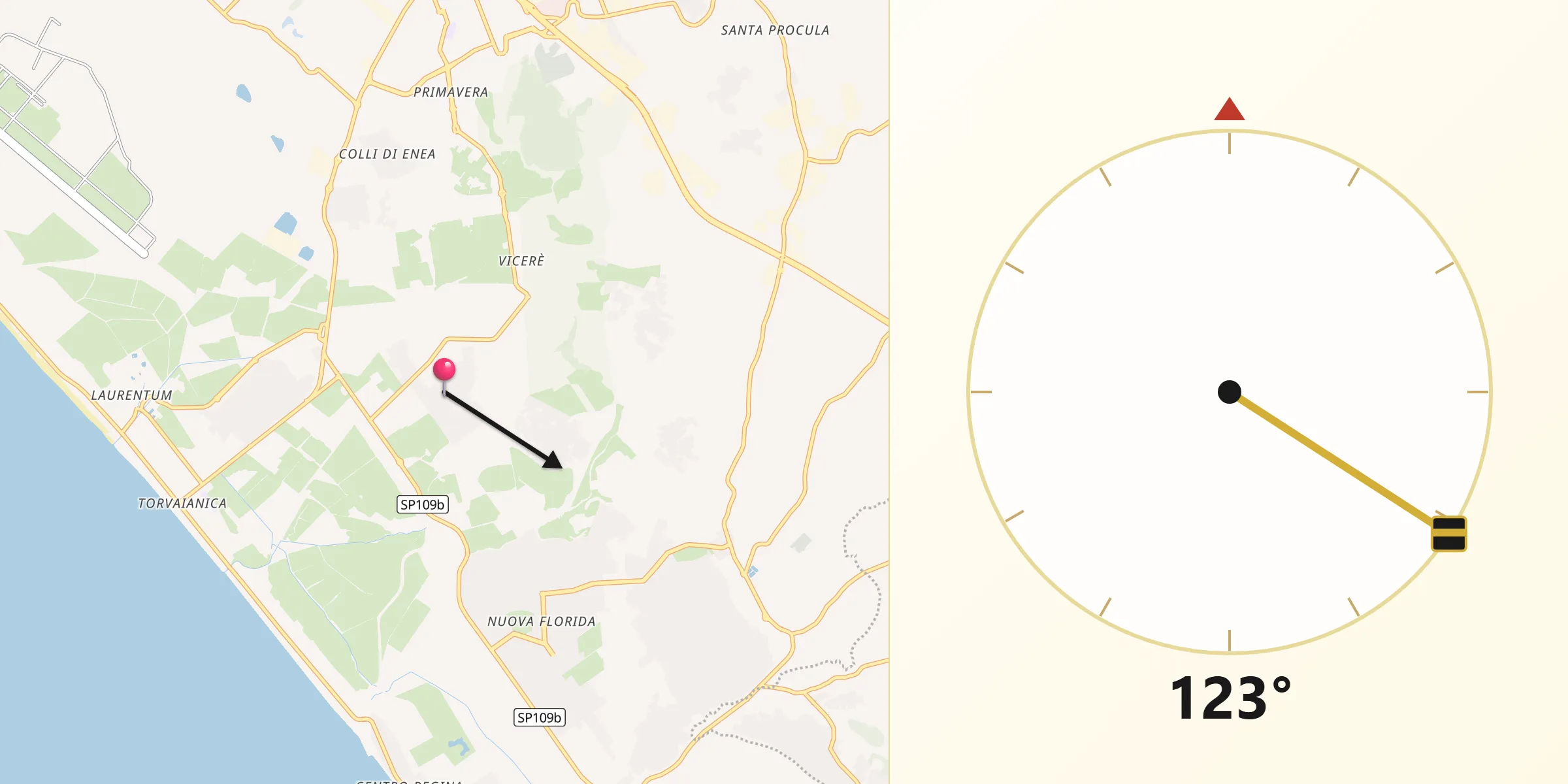 Direzione della Qibla da Torvaianica Alta