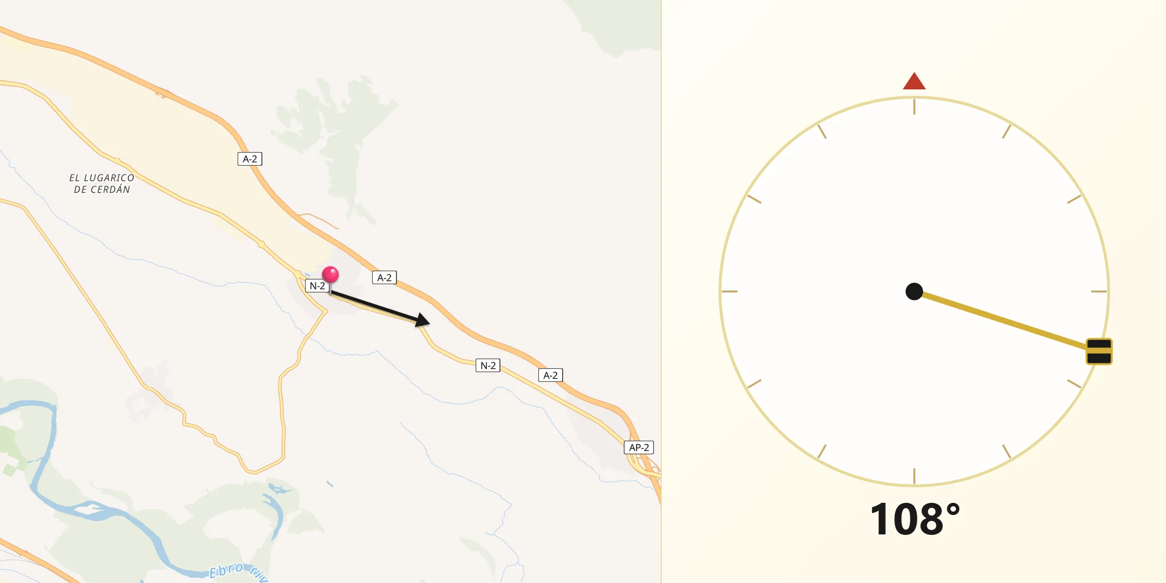 Dirección de la Qibla desde Puebla de Alfindén