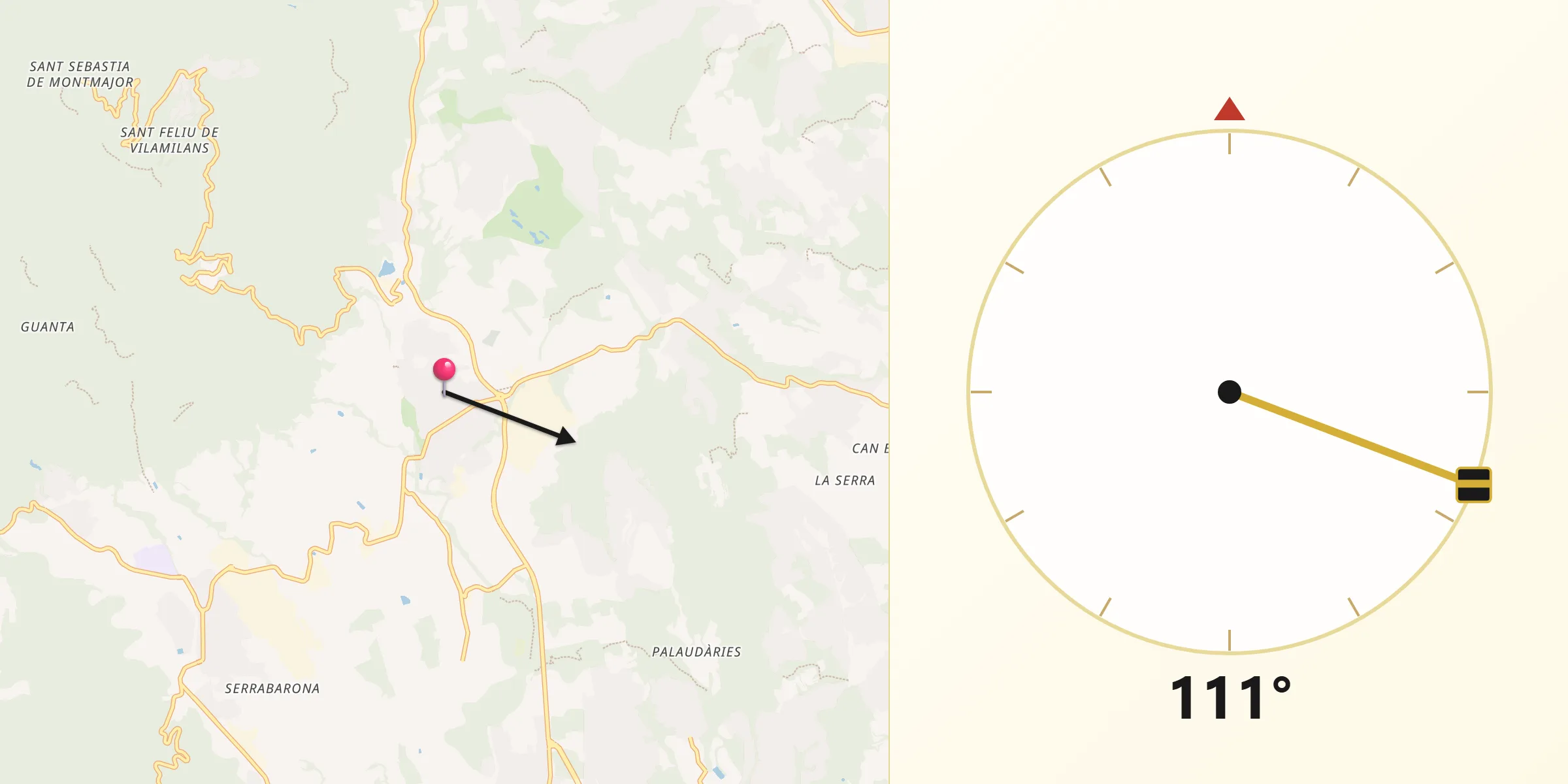 Dirección de la Qibla desde Caldes de Montbui