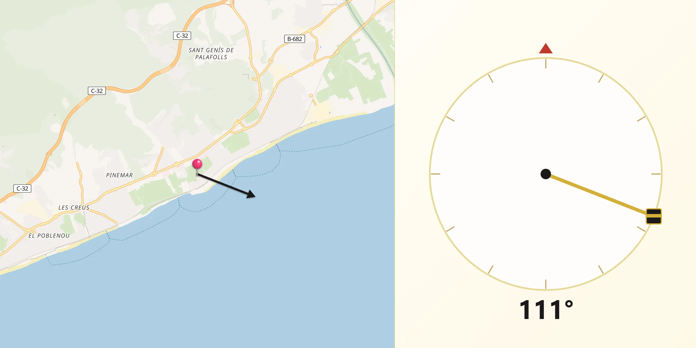 Dirección de la Qibla desde Santa Susanna