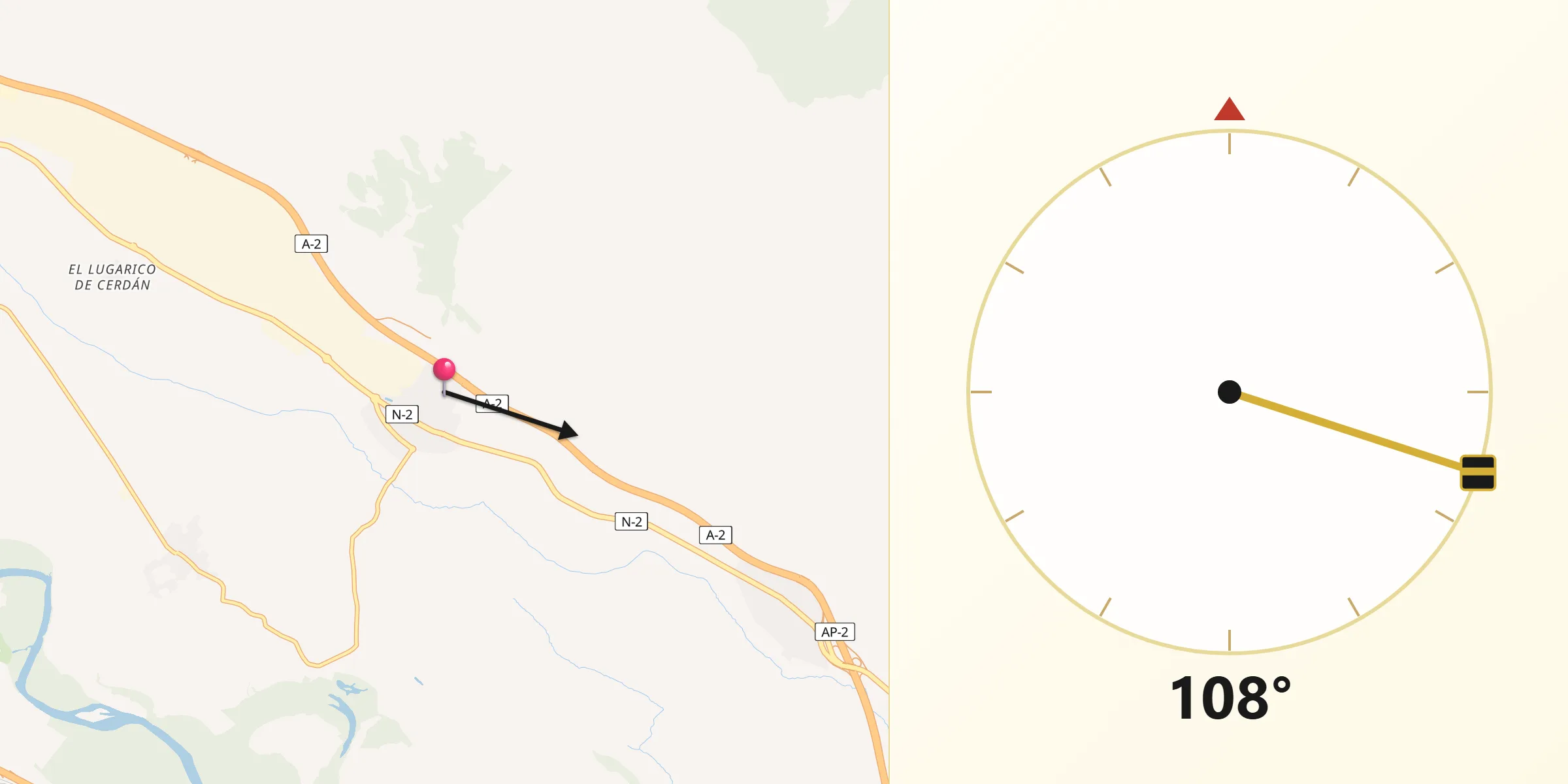 Dirección de la Qibla desde La Puebla de Alfindén