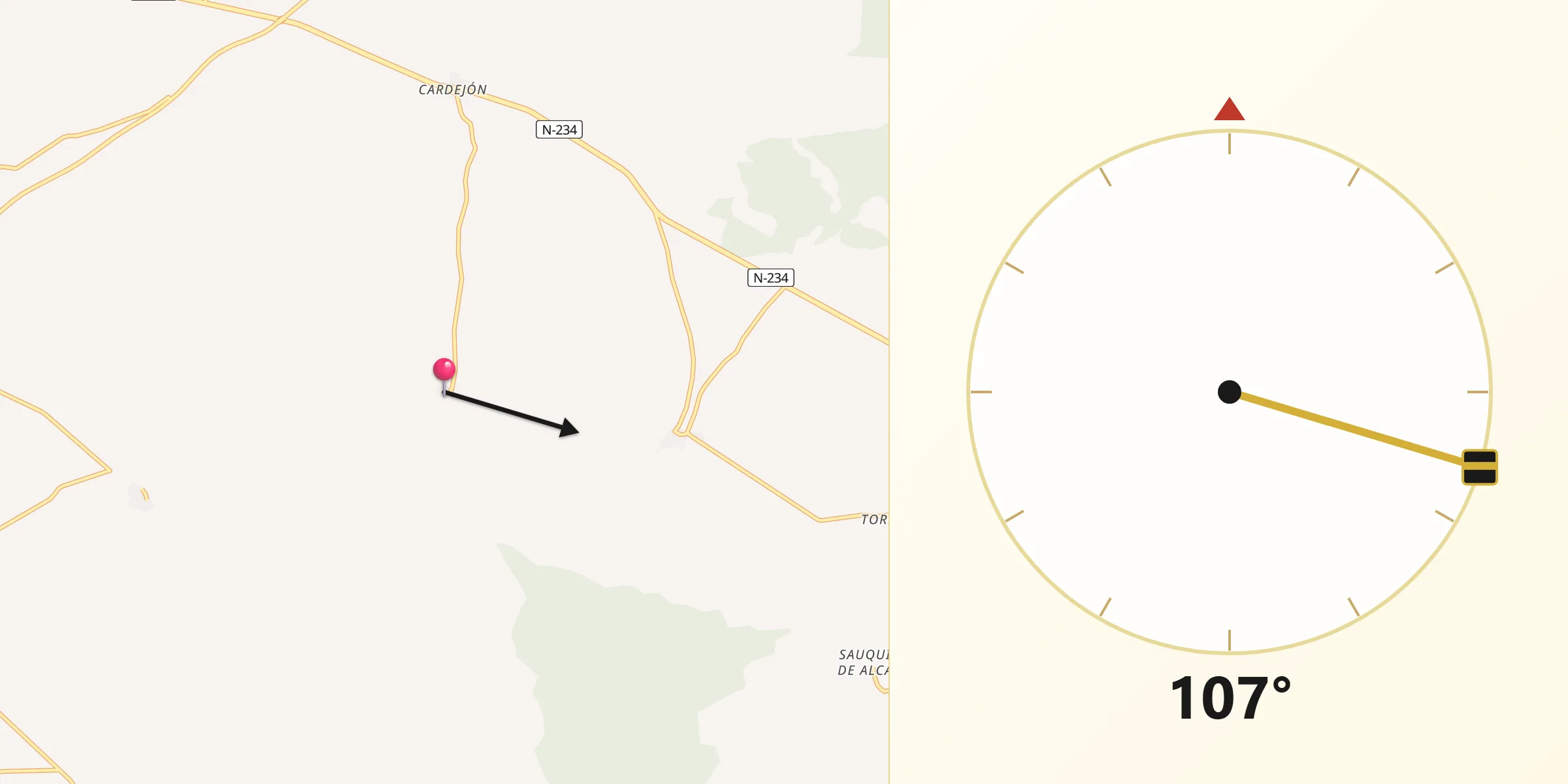 Dirección de la Qibla desde Portillo de Soria