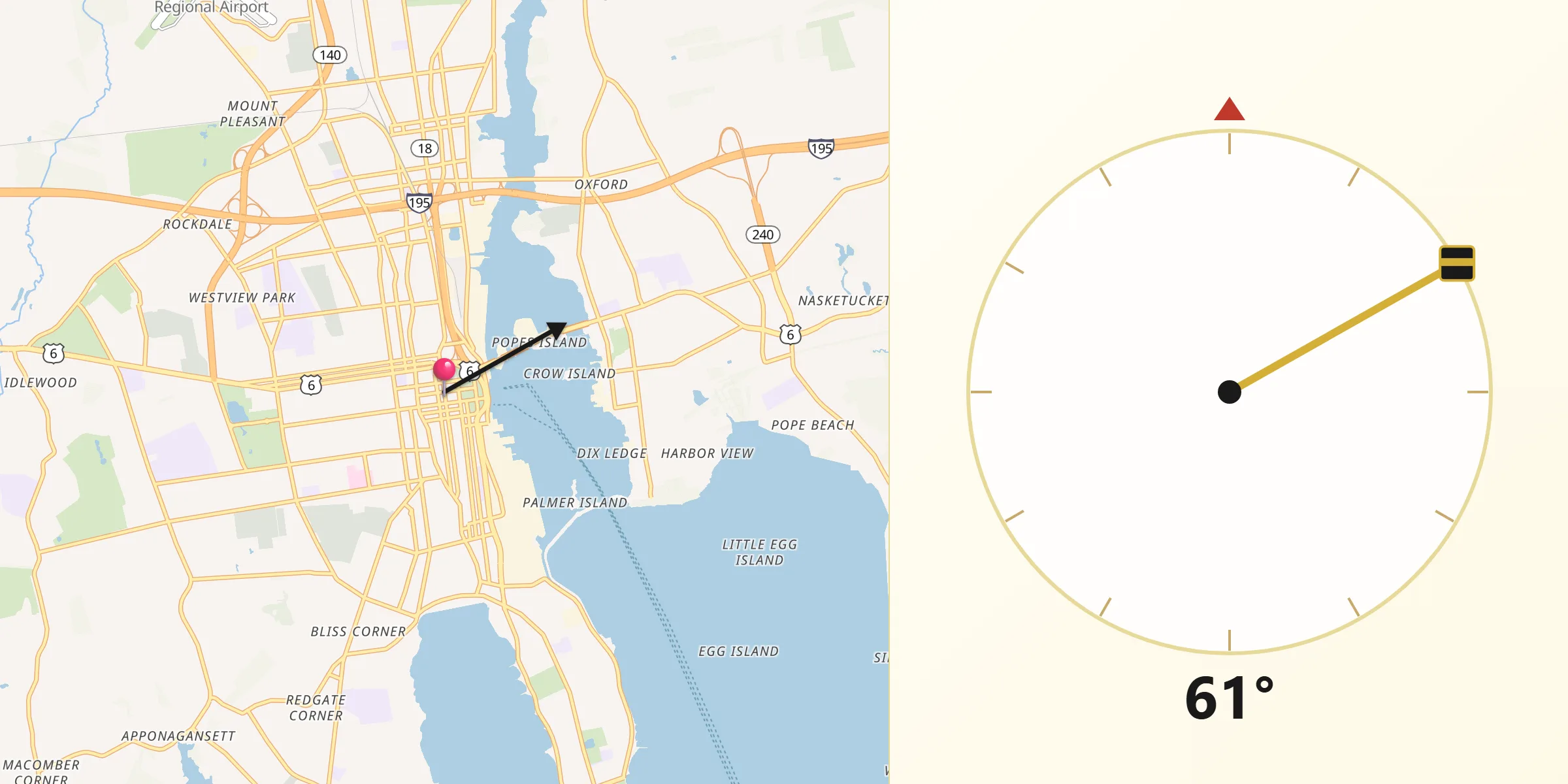 Qibla Direction from New Bedford