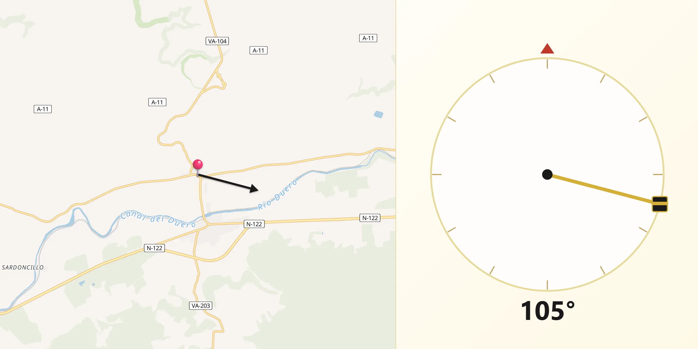 Dirección de la Qibla desde Olivares de Duero