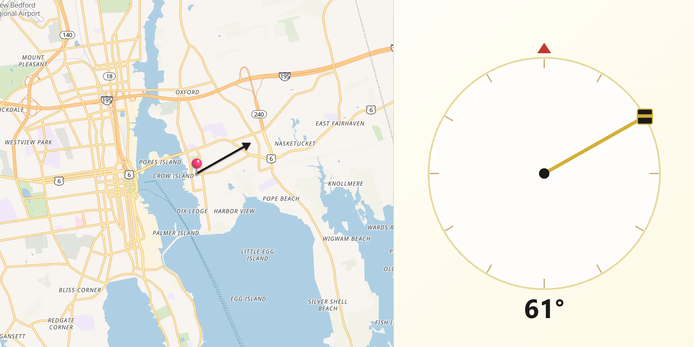 Qibla Direction from Fairhaven