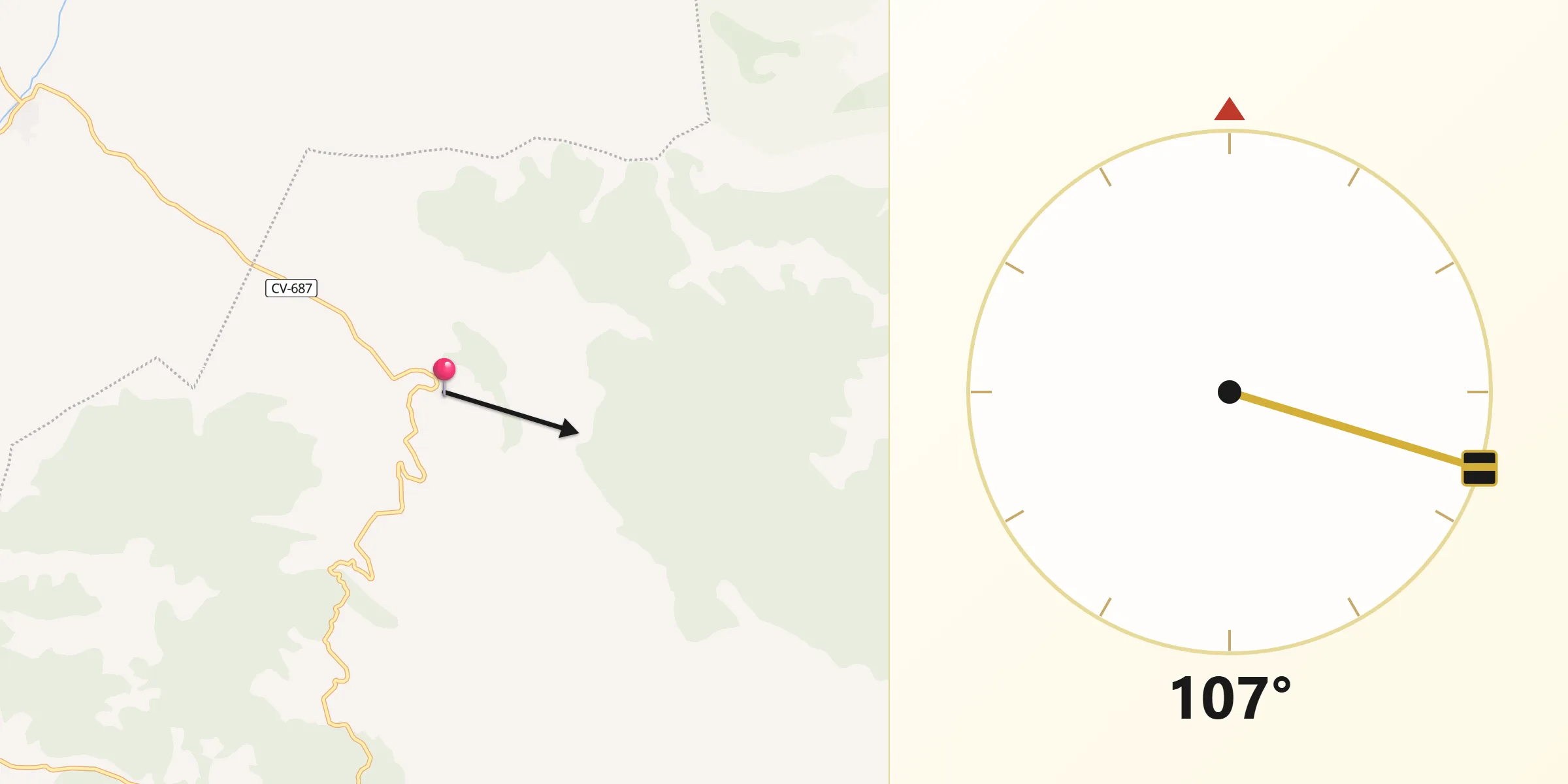 Dirección de la Qibla desde Pomer