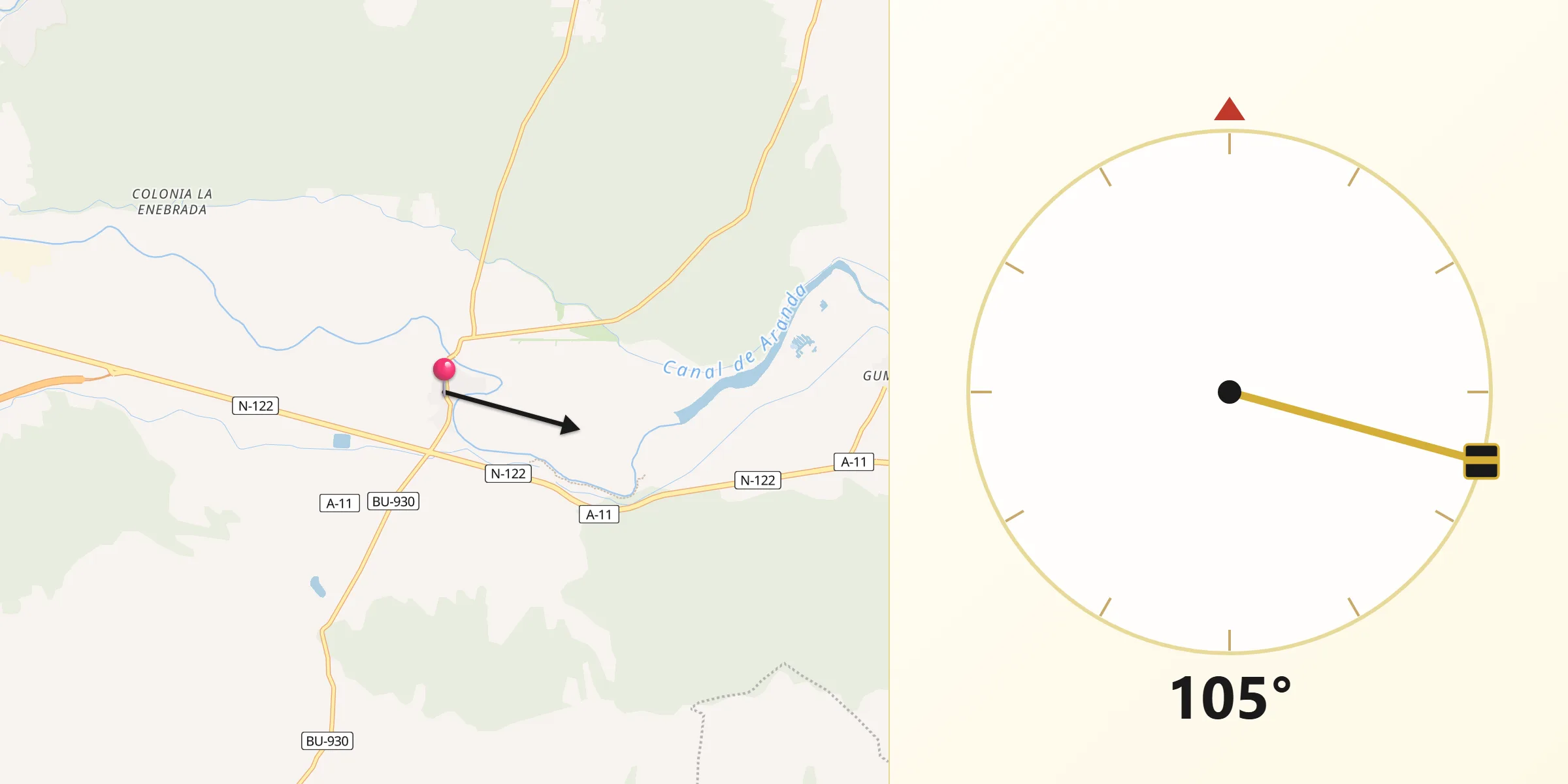 Dirección de la Qibla desde Vadocondes