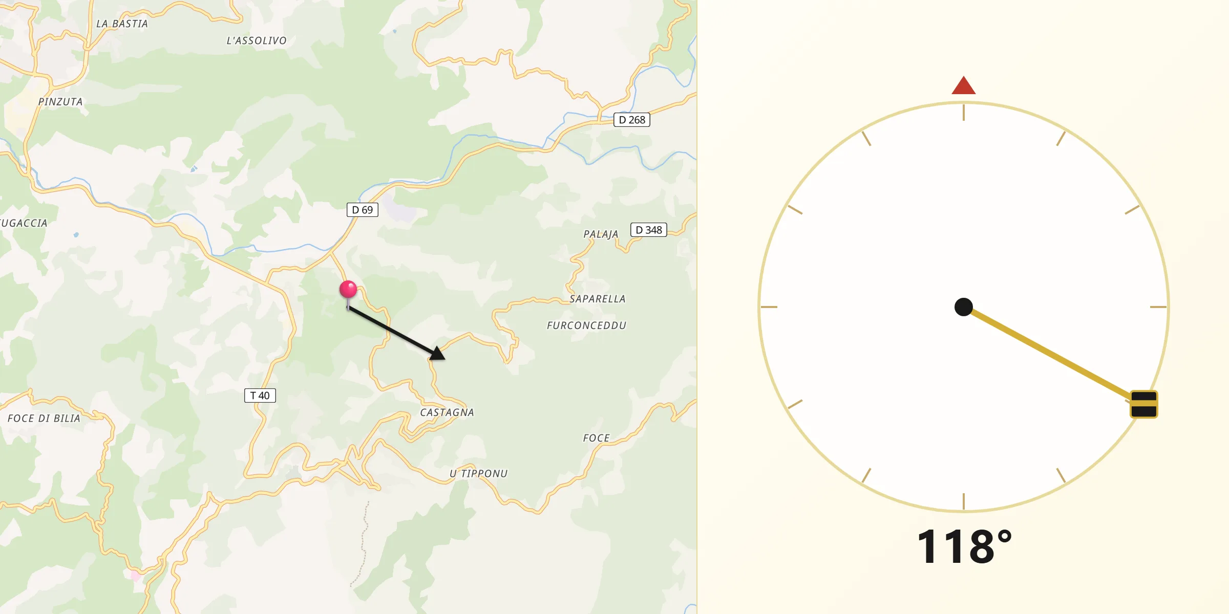 Direction vers la Qibla depuis Granace