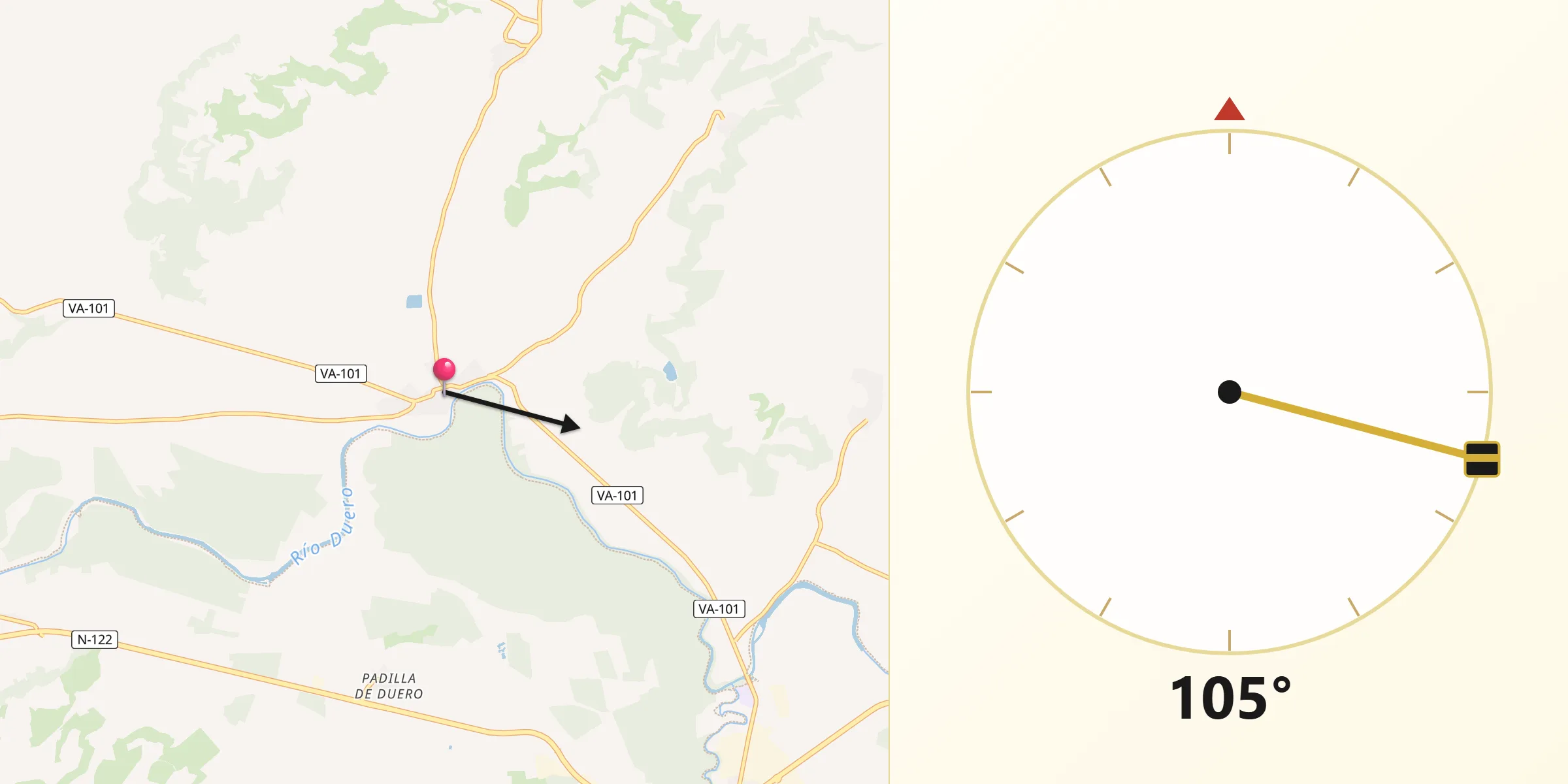 Dirección de la Qibla desde Pesquera de Duero