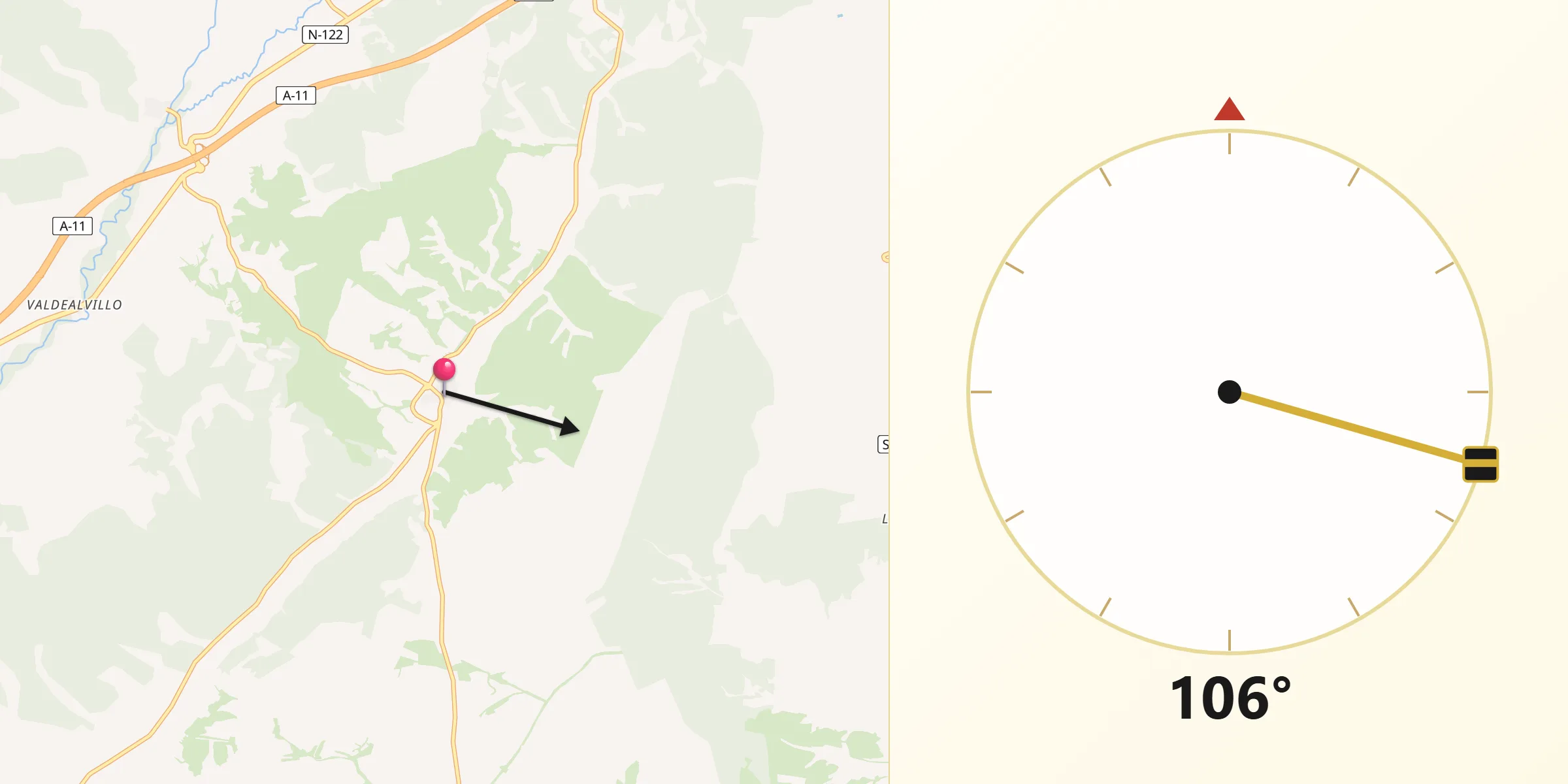 Dirección de la Qibla desde Rioseco de Soria