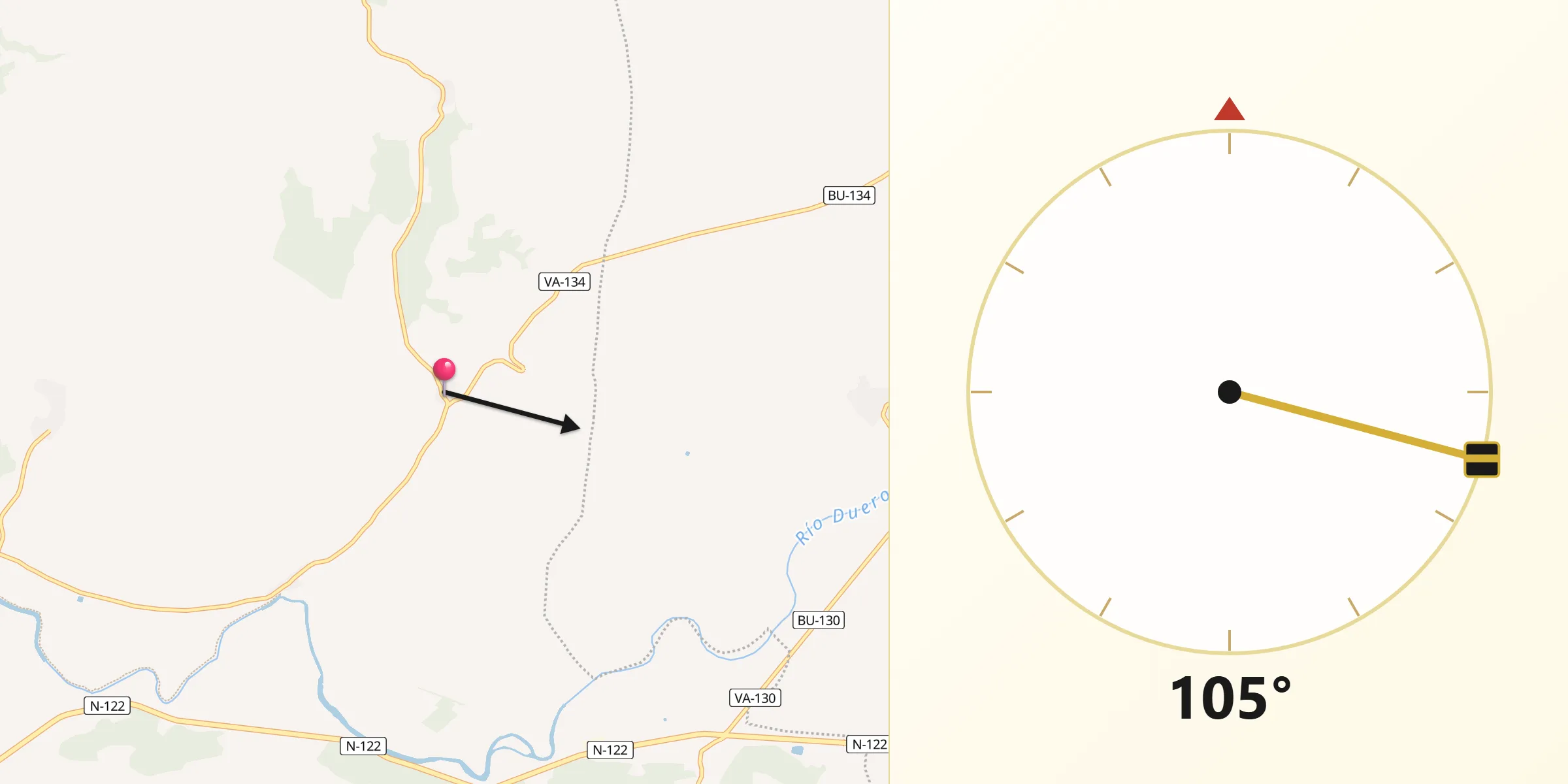 Dirección de la Qibla desde Valdearcos de la Vega