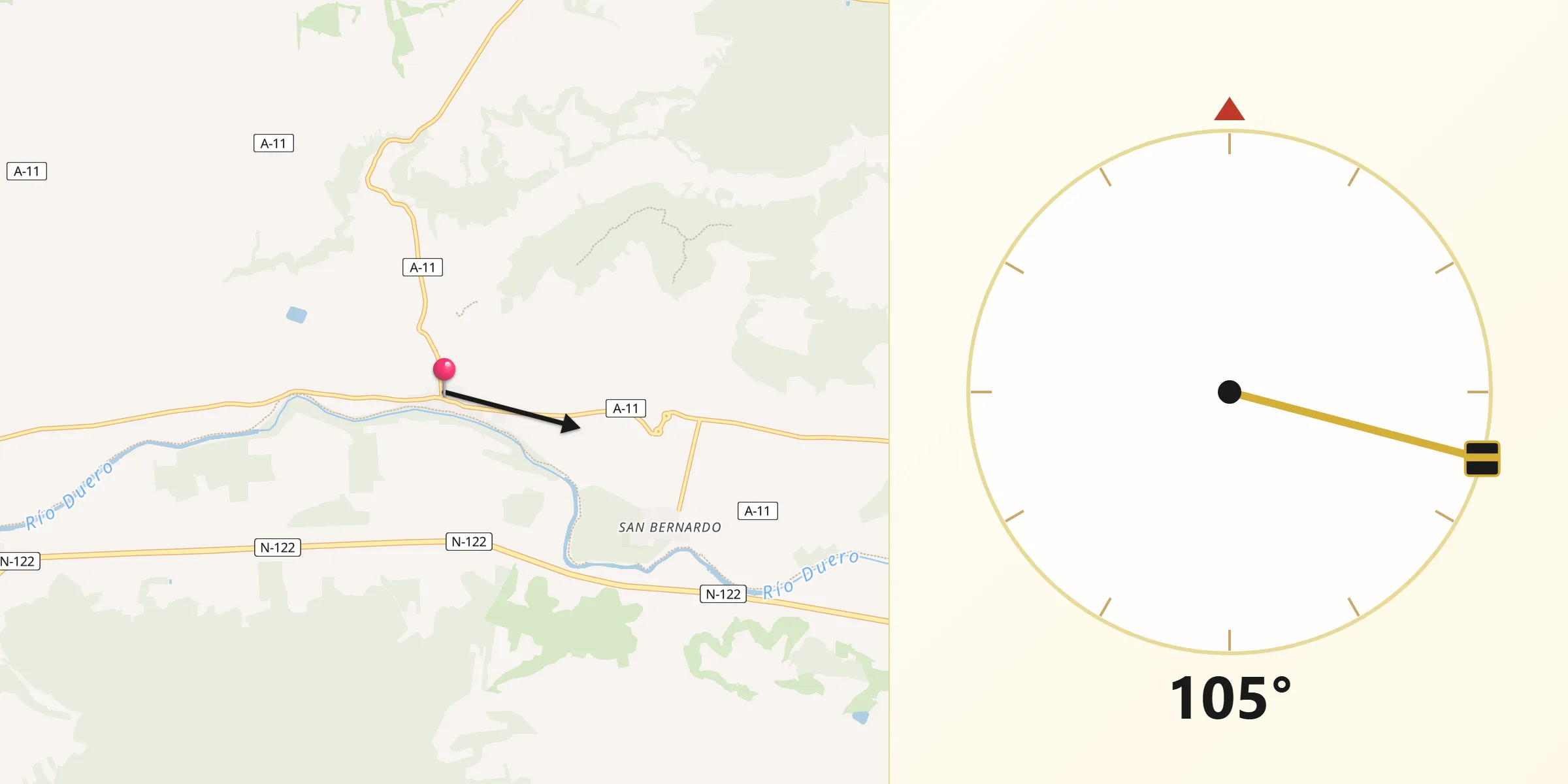 Dirección de la Qibla desde Valbuena de Duero