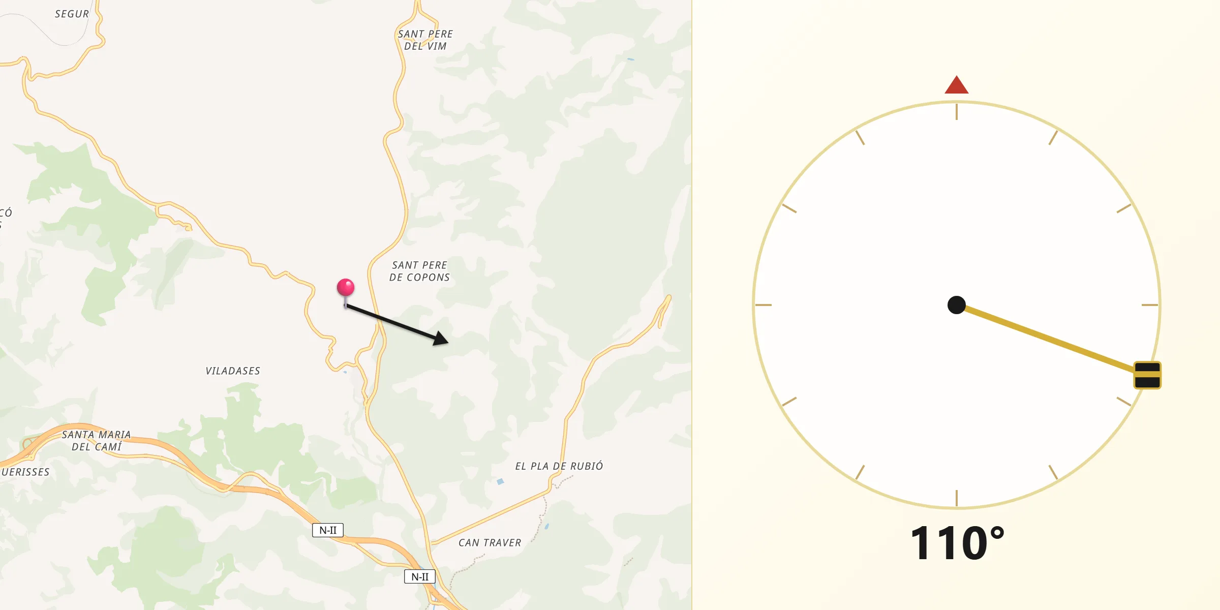Dirección de la Qibla desde Copons