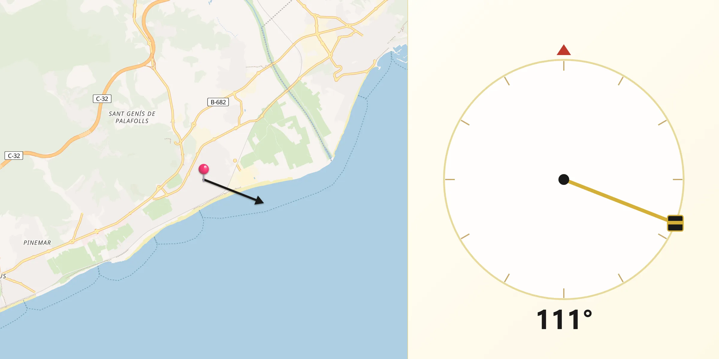 Dirección de la Qibla desde Malgrat de Mar