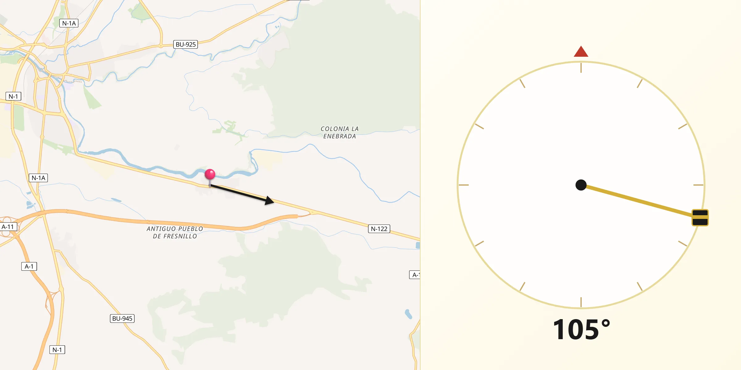 Dirección de la Qibla desde Fresnillo de las Dueñas
