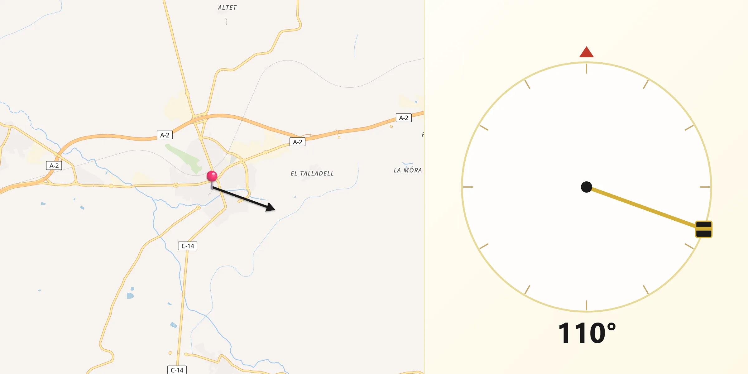Dirección de la Qibla desde Tàrrega
